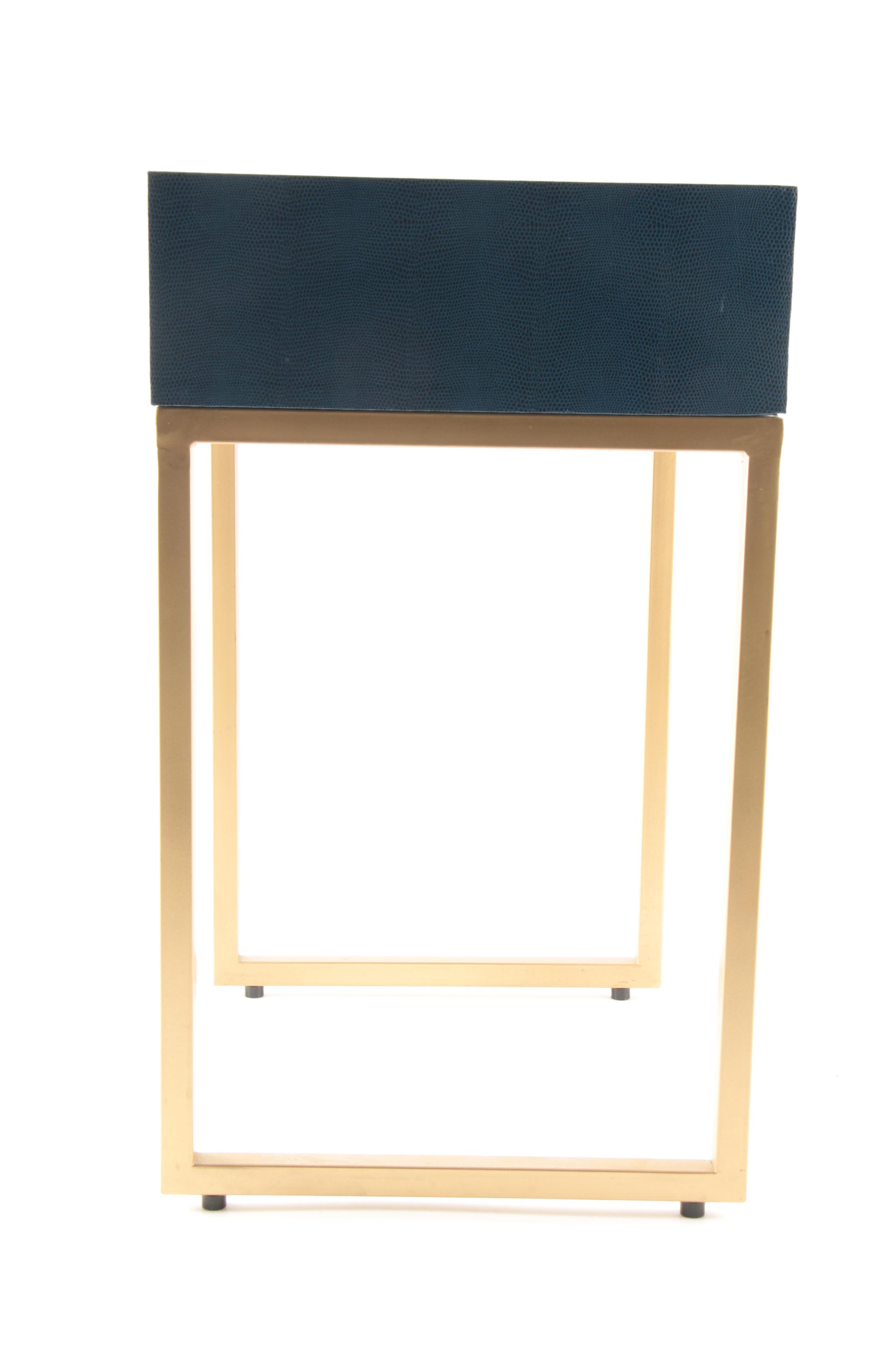 Blue Faux Lizard and Brass-Tone End Table