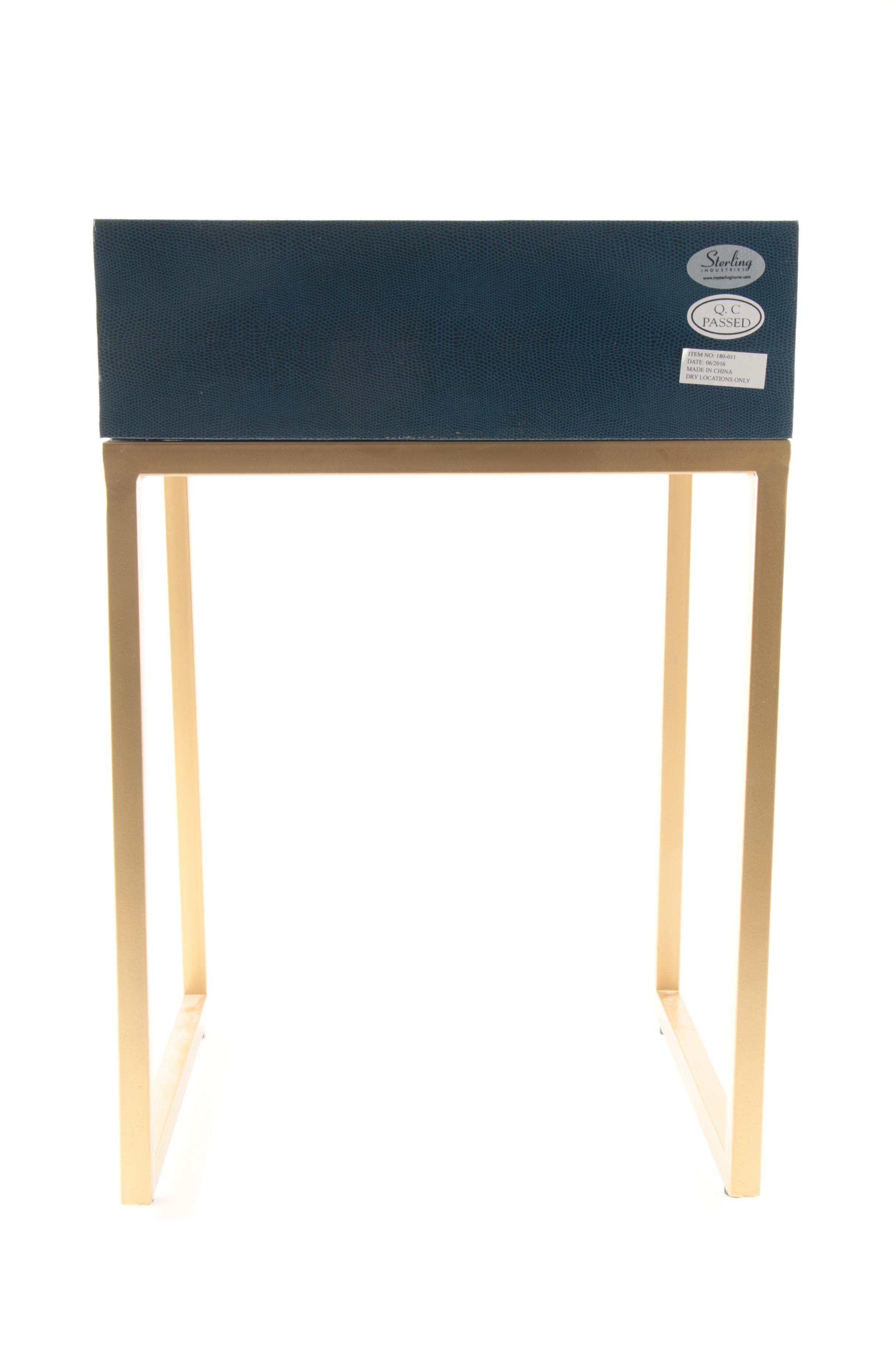 Blue Faux Lizard and Brass-Tone End Table