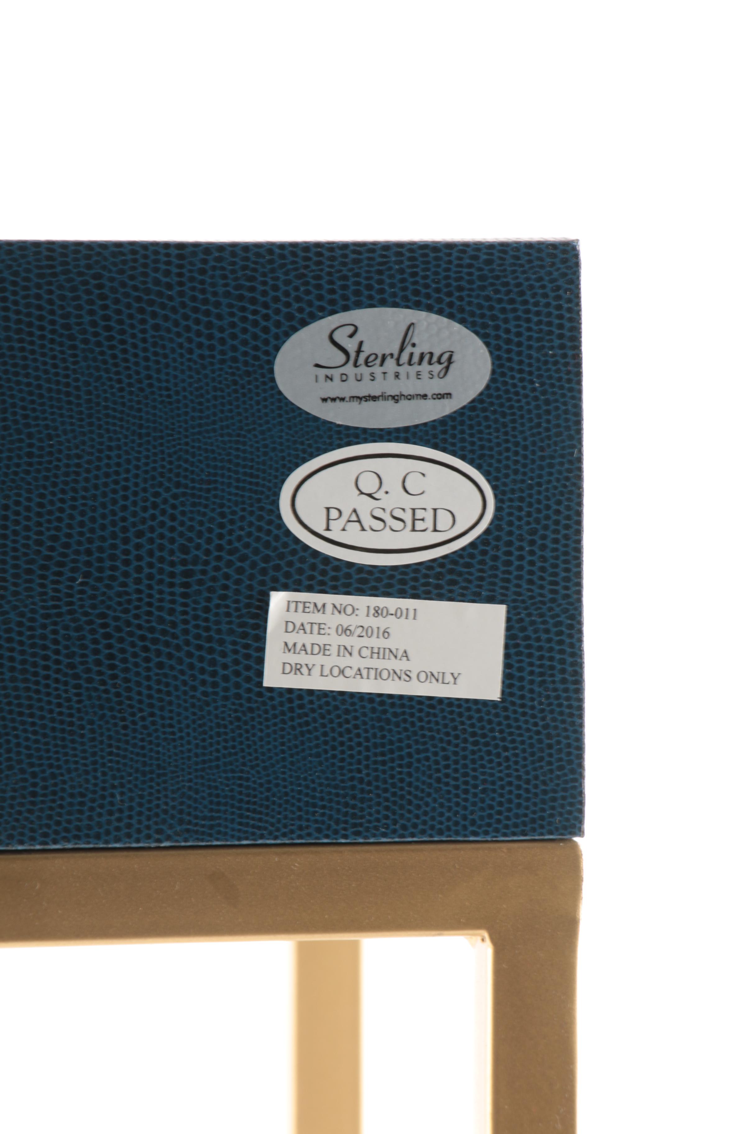 Blue Faux Lizard and Brass-Tone End Table