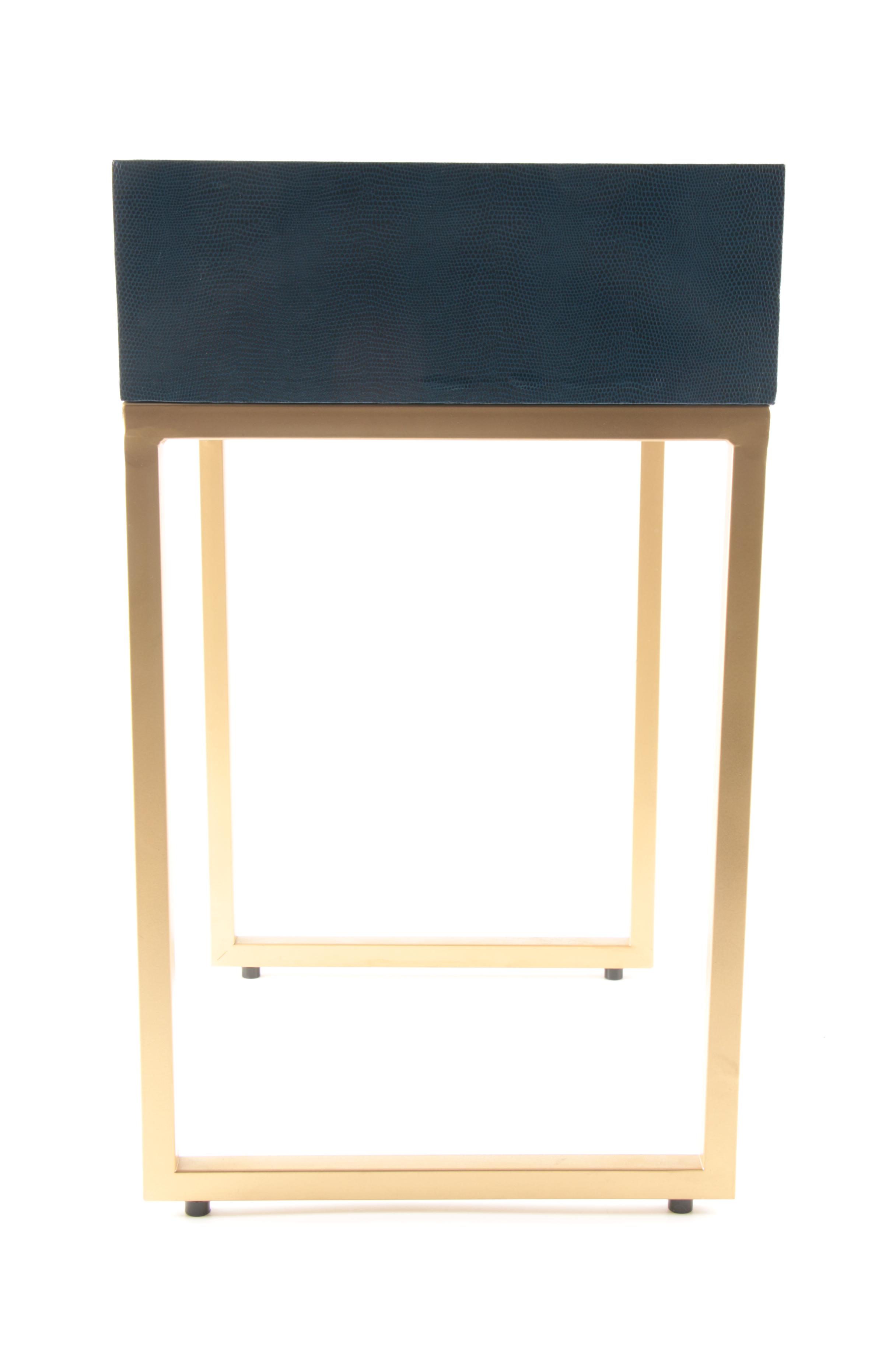 Blue Faux Lizard and Brass-Tone End Table