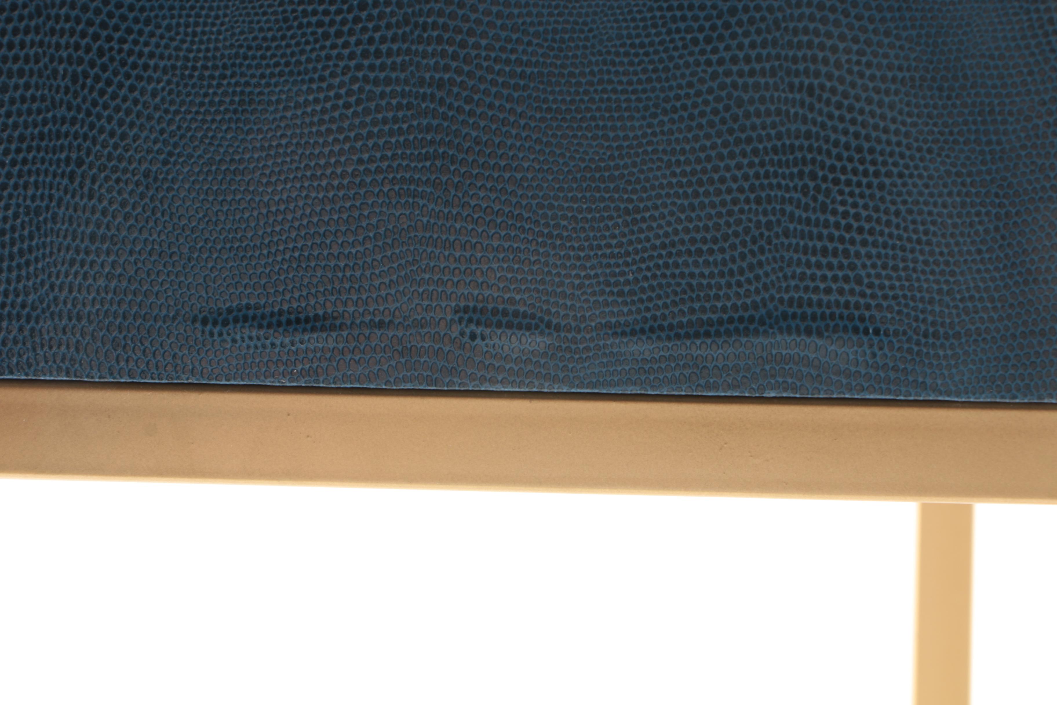 Blue Faux Lizard and Brass-Tone End Table