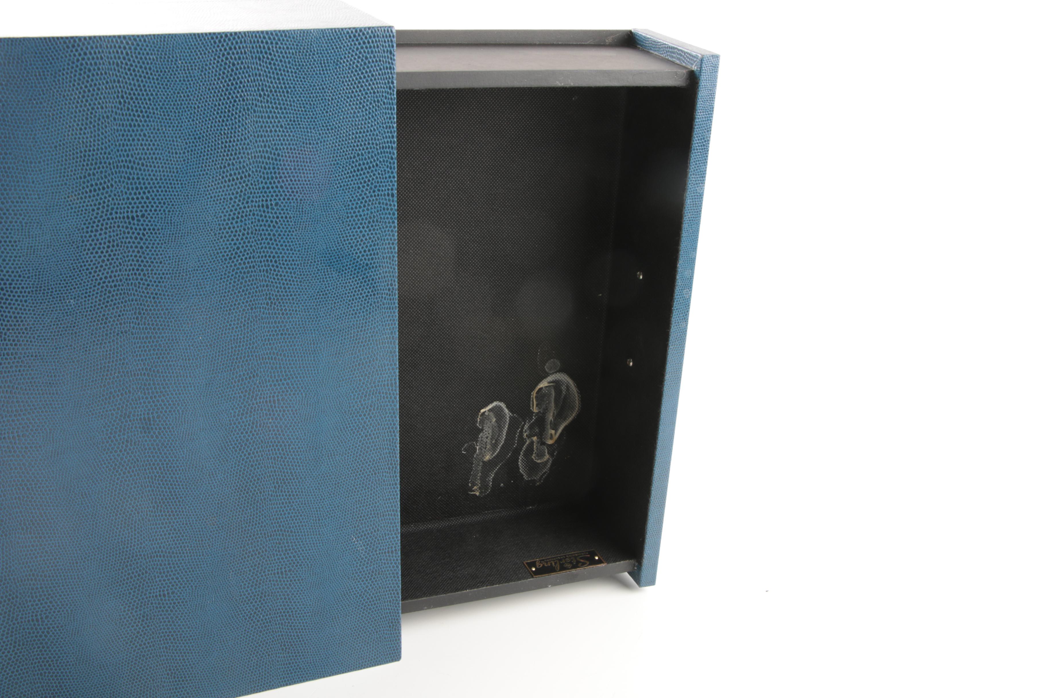 Blue Faux Lizard and Brass-Tone End Table