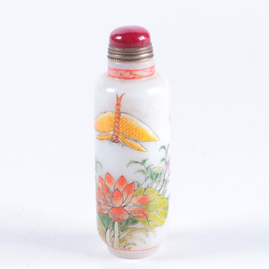 Chinese Glass Snuff Bottle with Stone Stopper