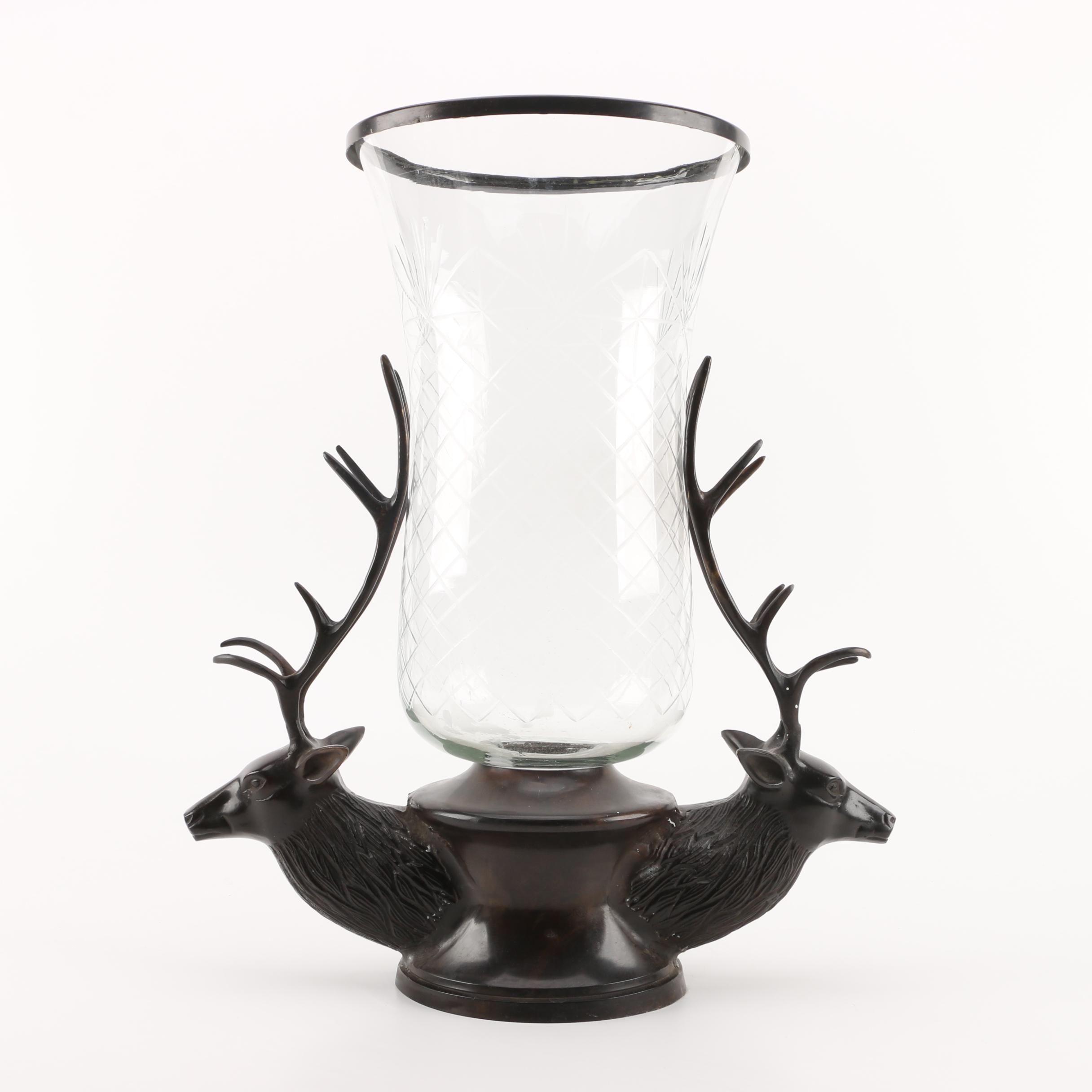 Stetson Metal Elk Candle Holder with Glass Shade