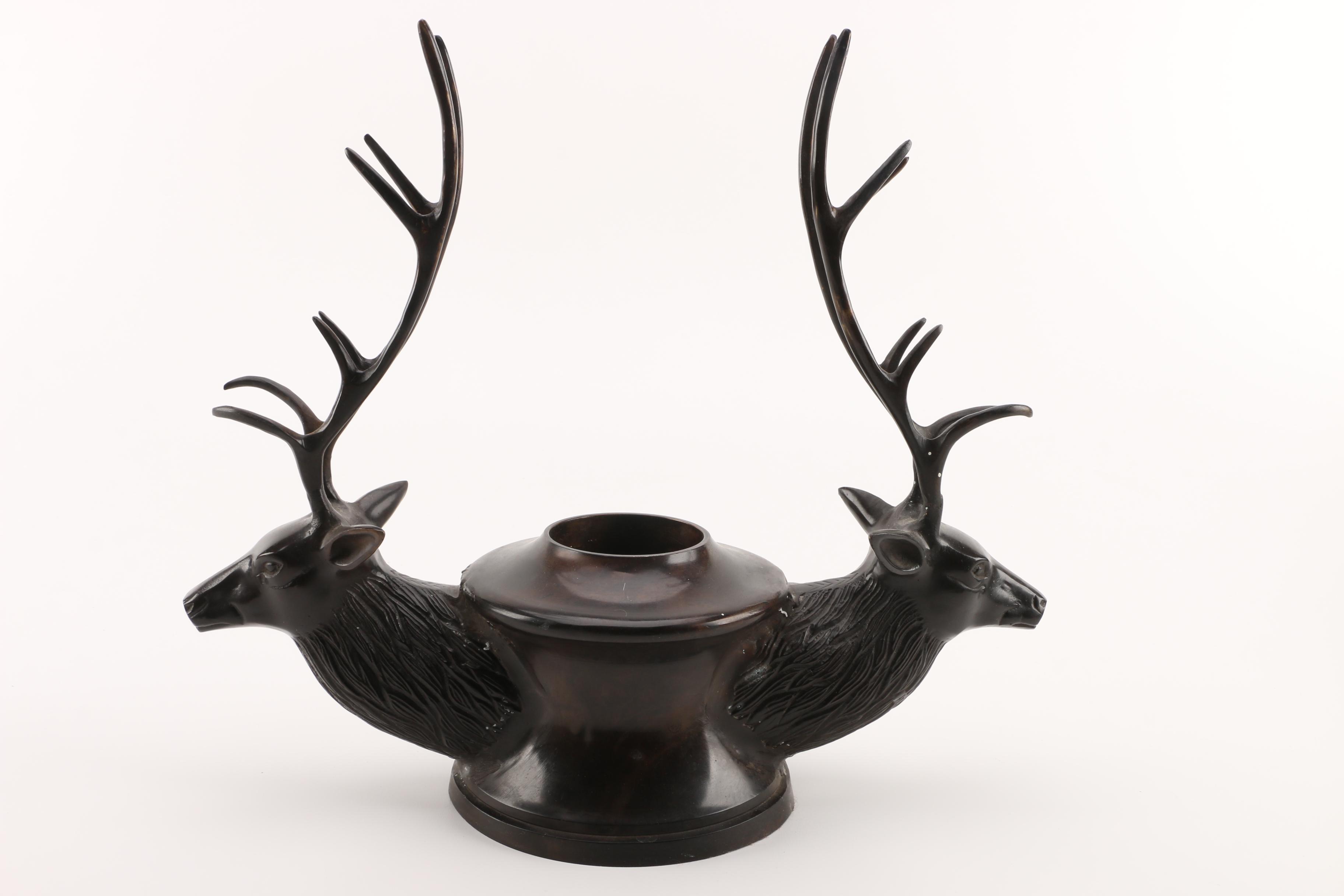 Stetson Metal Elk Candle Holder with Glass Shade