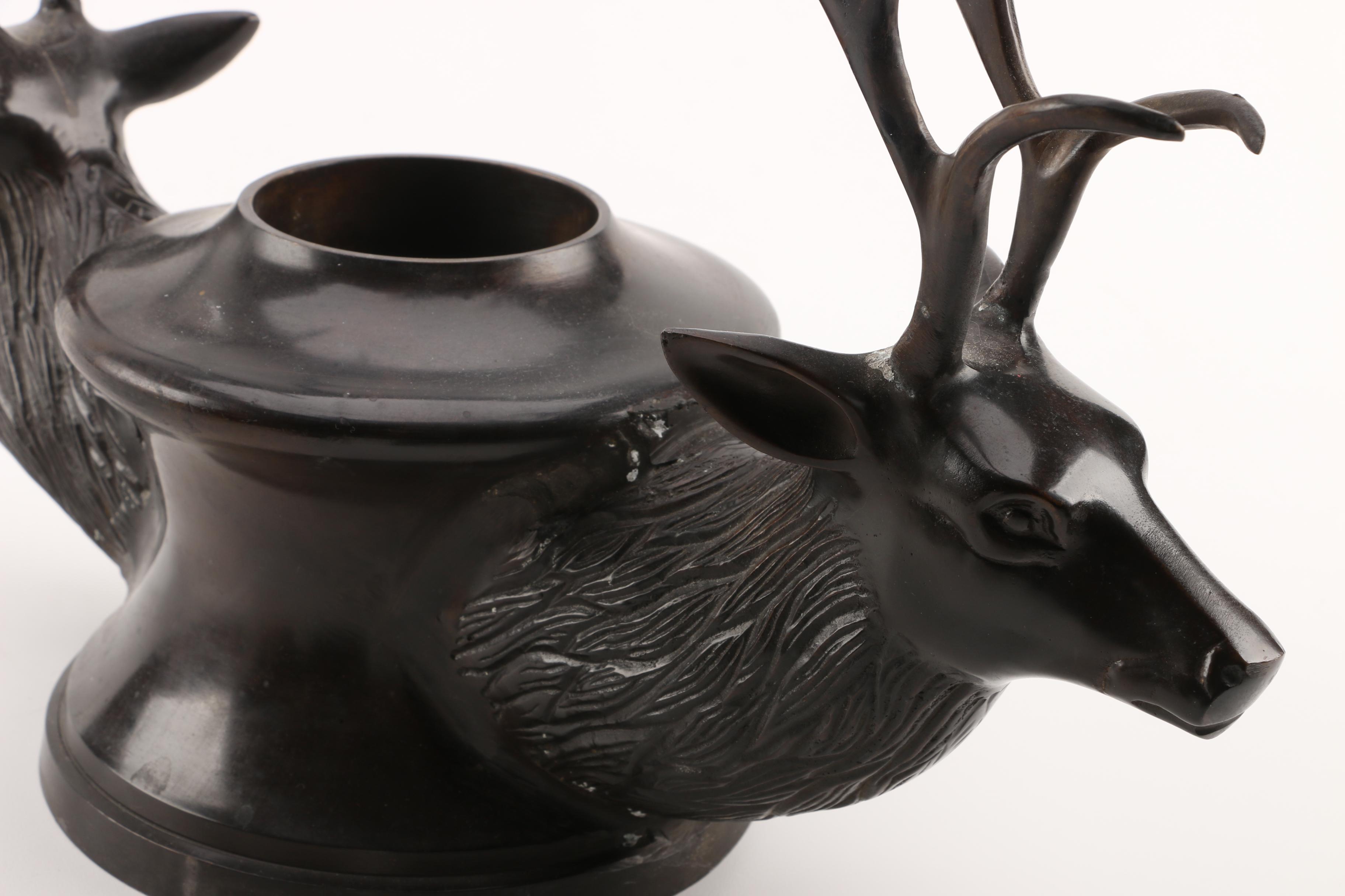 Stetson Metal Elk Candle Holder with Glass Shade