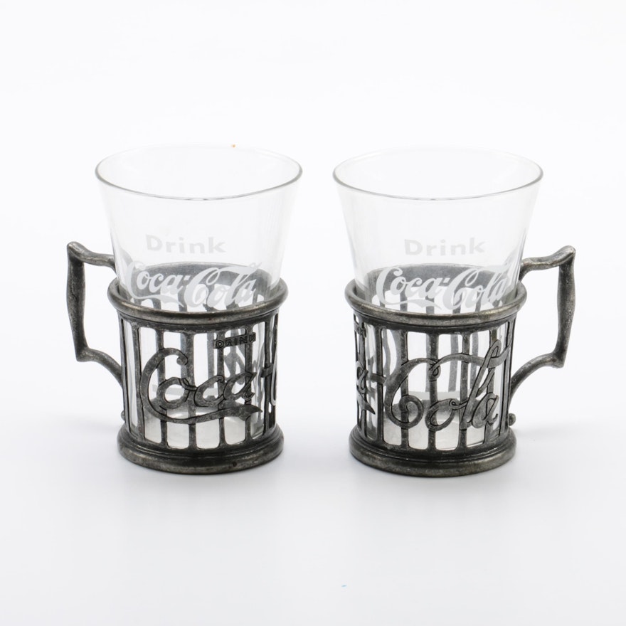 C. 1973 Reproduction Glass and Pewter "Coca-Cola" Soda Fountain Glasses