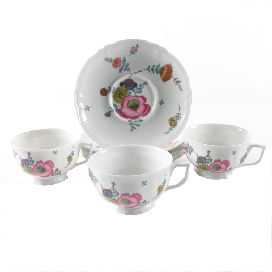 Raynaud et Cie Limoges "Anemones" Porcelain Teacups and Saucers