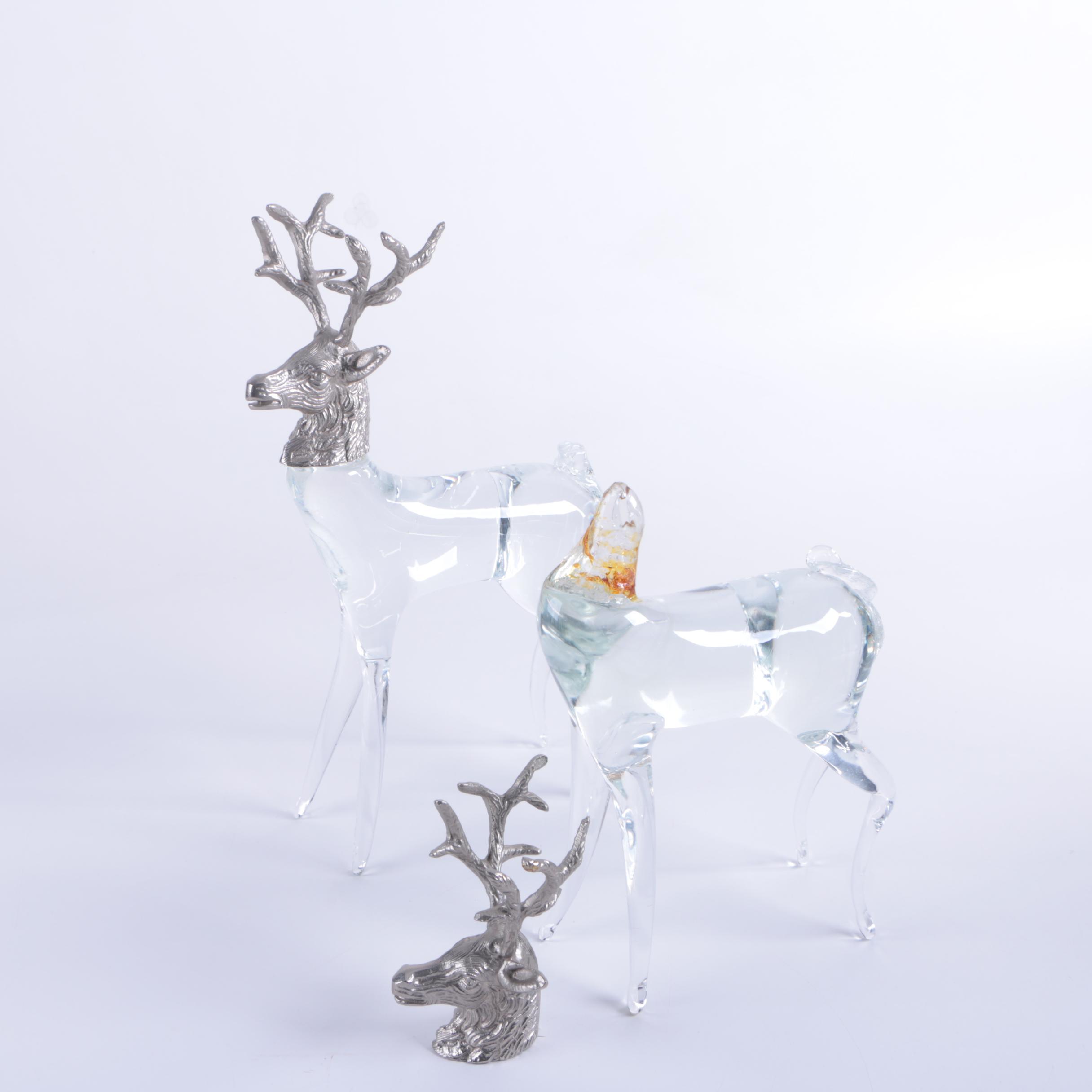 Crystal and Metal Deer Figurines