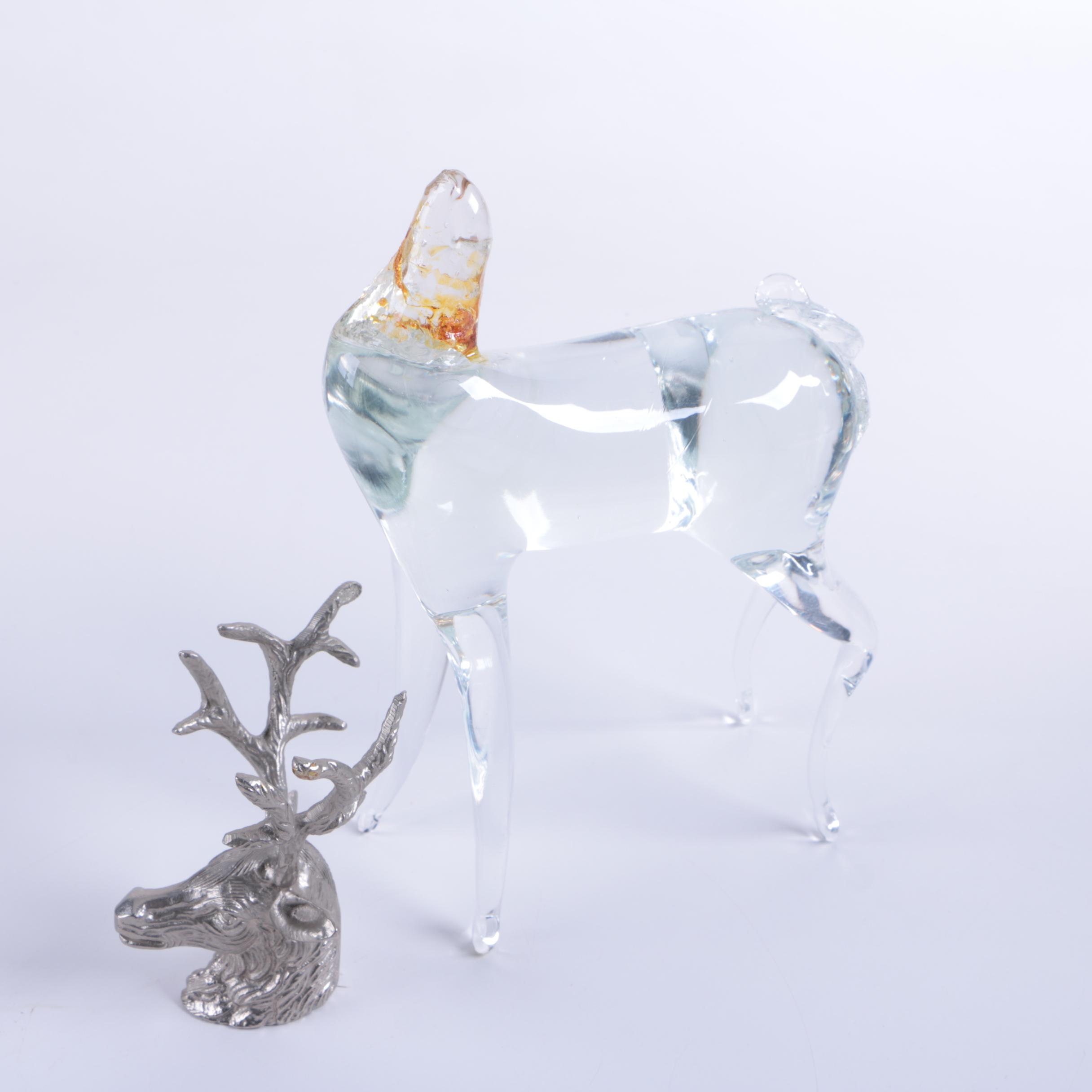 Crystal and Metal Deer Figurines