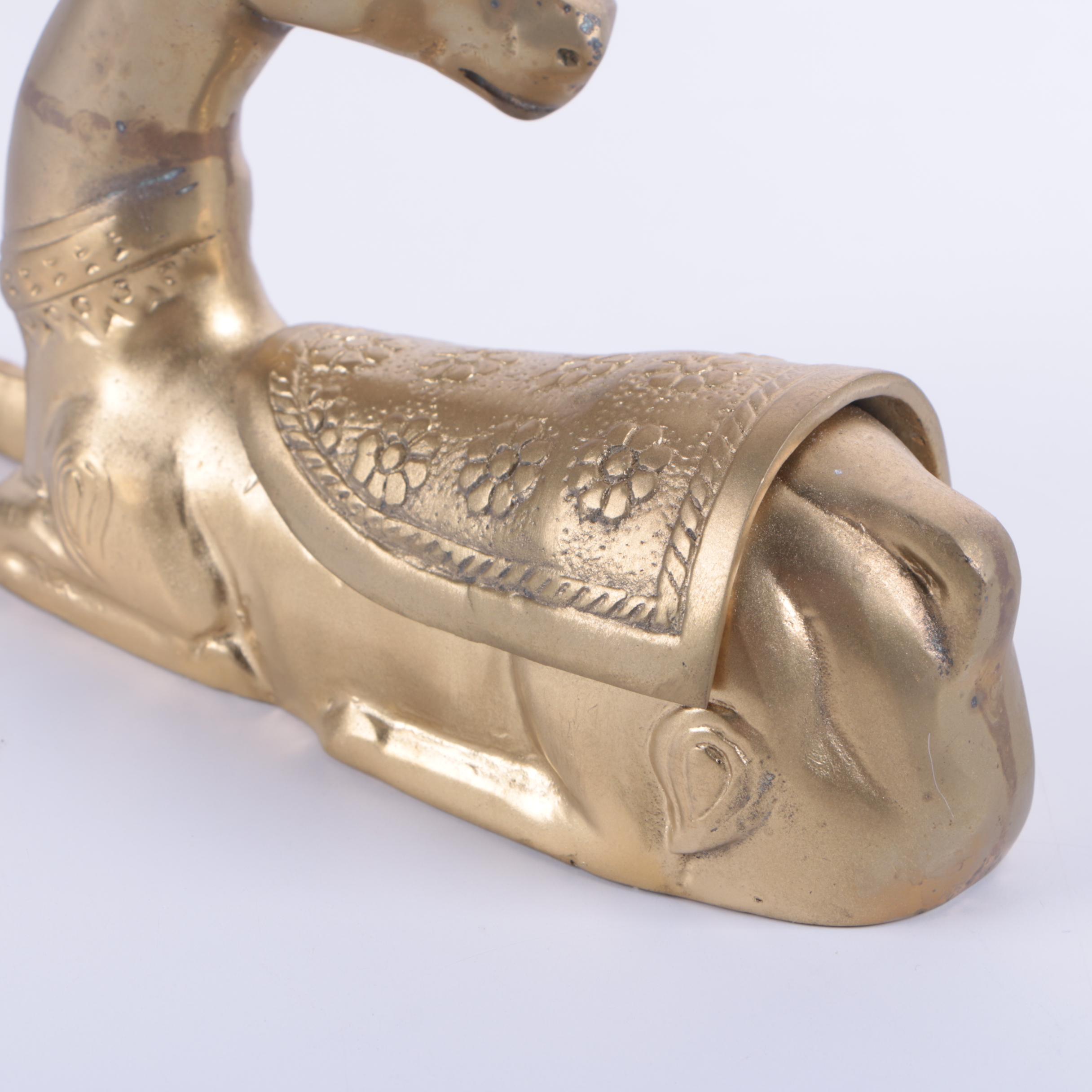 Brass-Tone Metal Lidded Deer Figurines