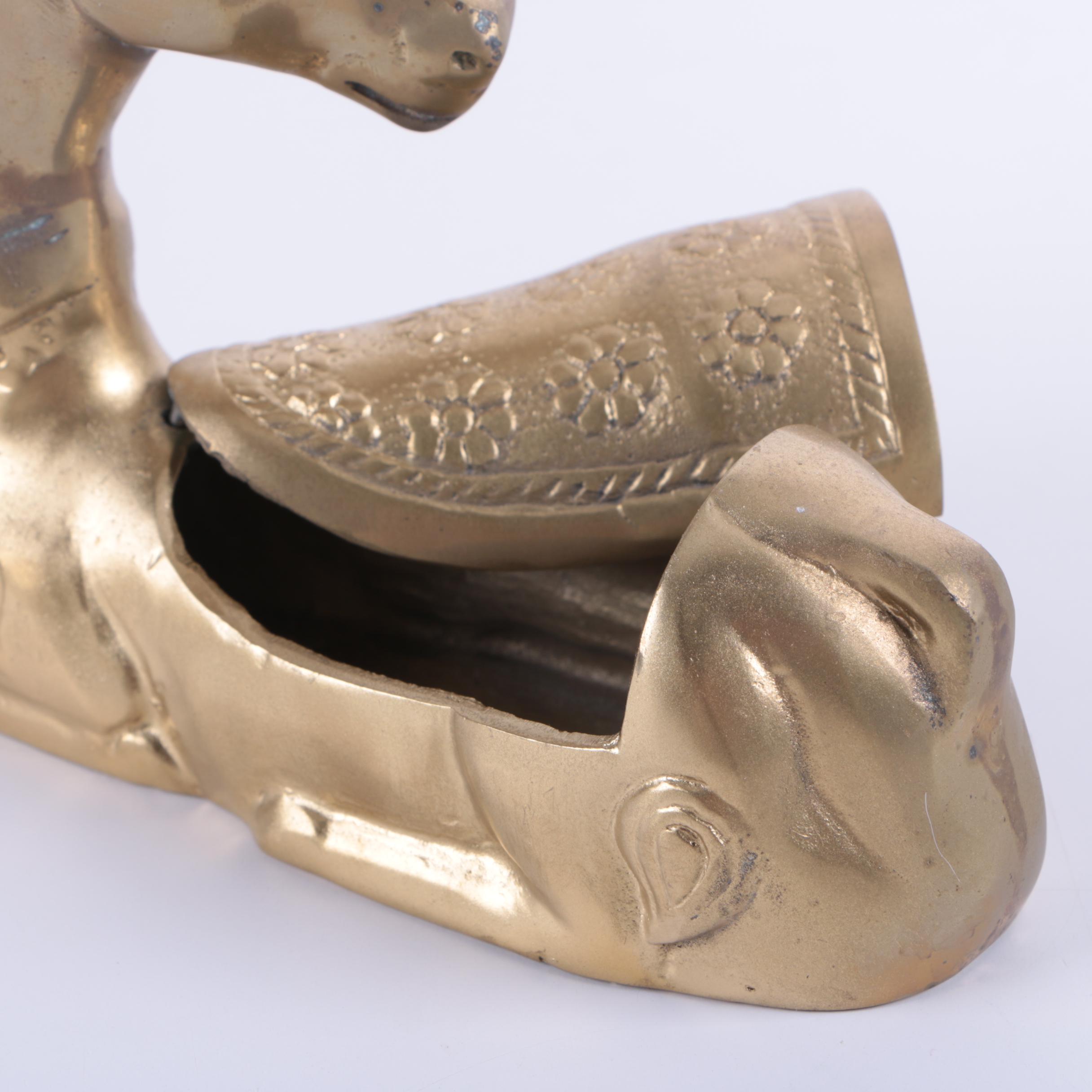 Brass-Tone Metal Lidded Deer Figurines