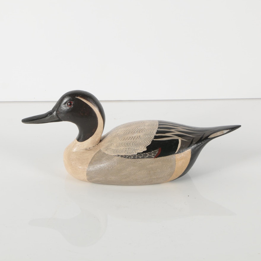 Chas Moore Vintage Hand Painted Wooden Duck Decoy