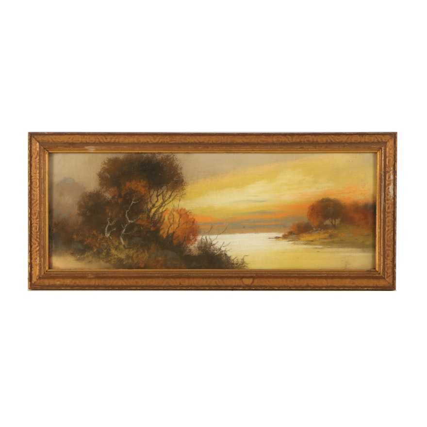 Pastel Drawing of a Landscape at Sunset