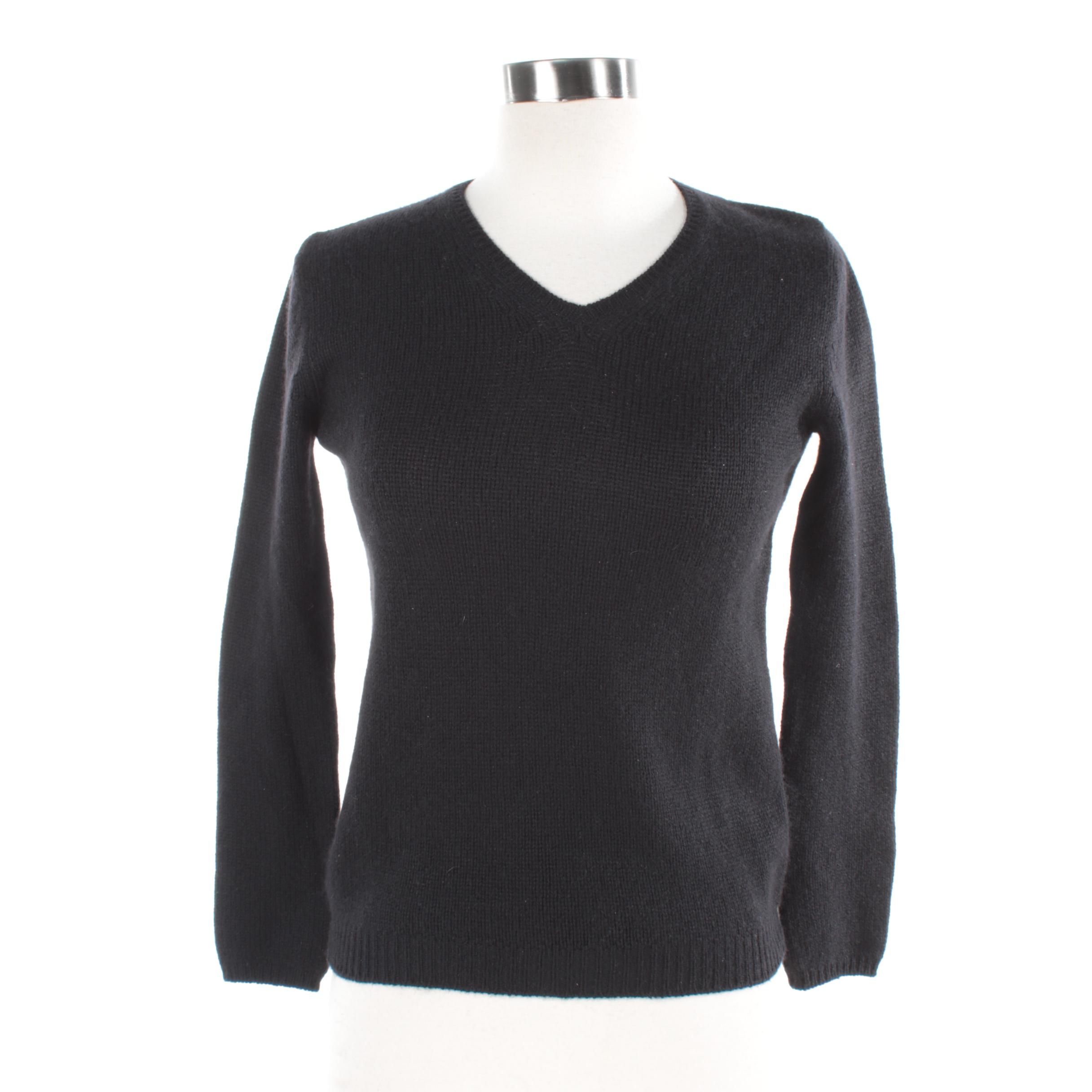 Women's Prada Black Cashmere V-Neck Sweater