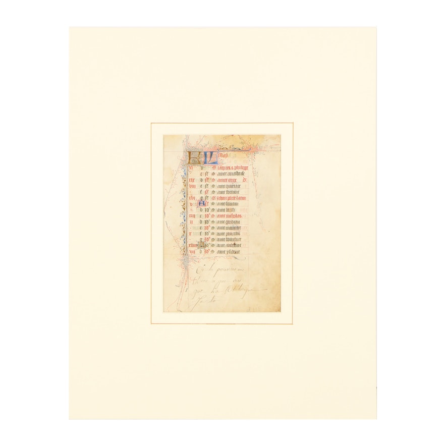 15th Century Hand-Painted Manuscript Calendar of May