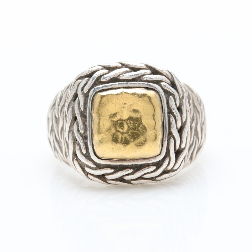 John Hardy Sterling Silver and 22K Yellow Gold Ring