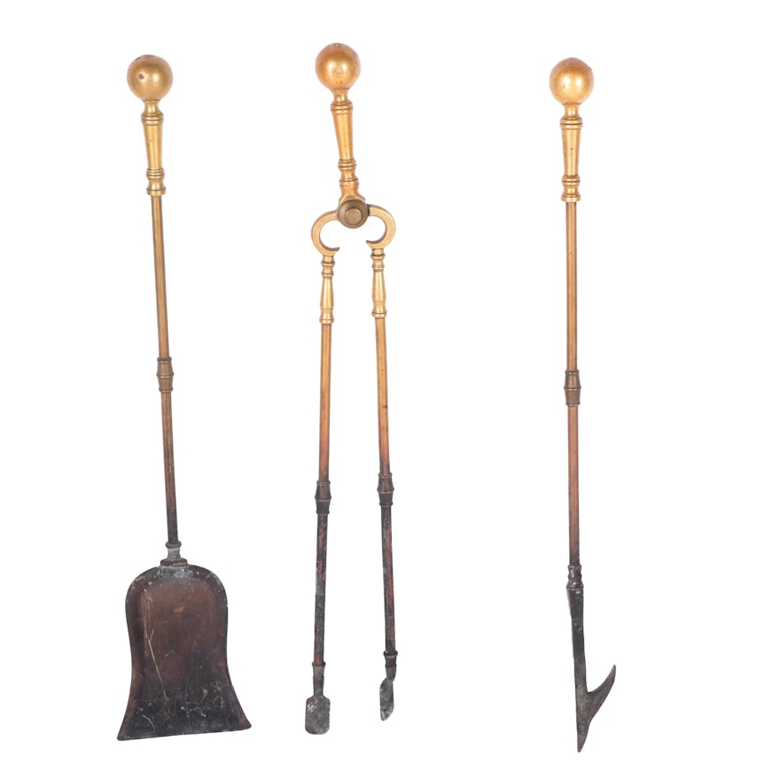 Victorian Brass and Iron Fireplace Tool Set