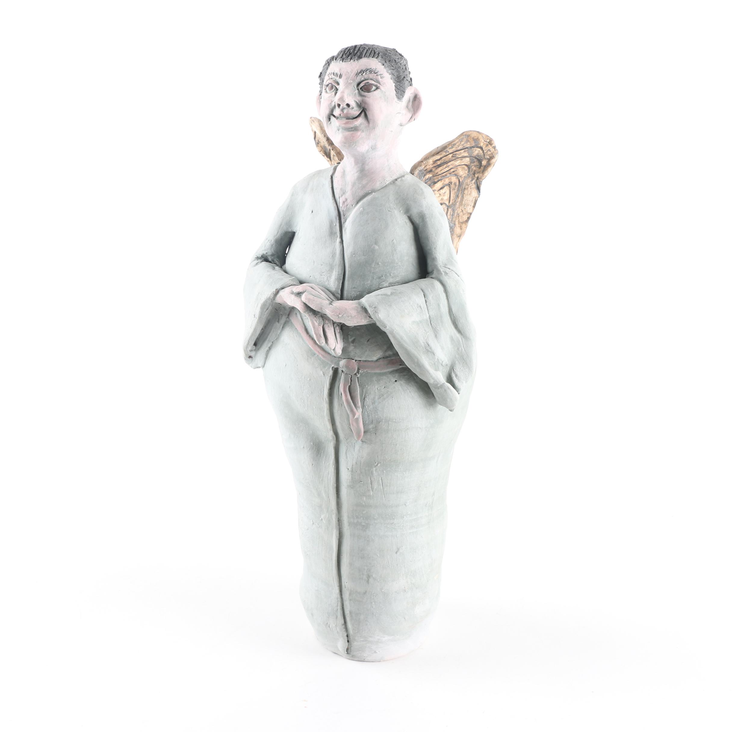 Handbuilt Bisque Stoneware Angel Figurine
