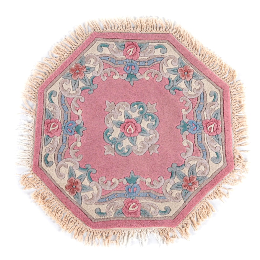 Hand-Tufted Chinese Octagonal Carved Wool Area Rug