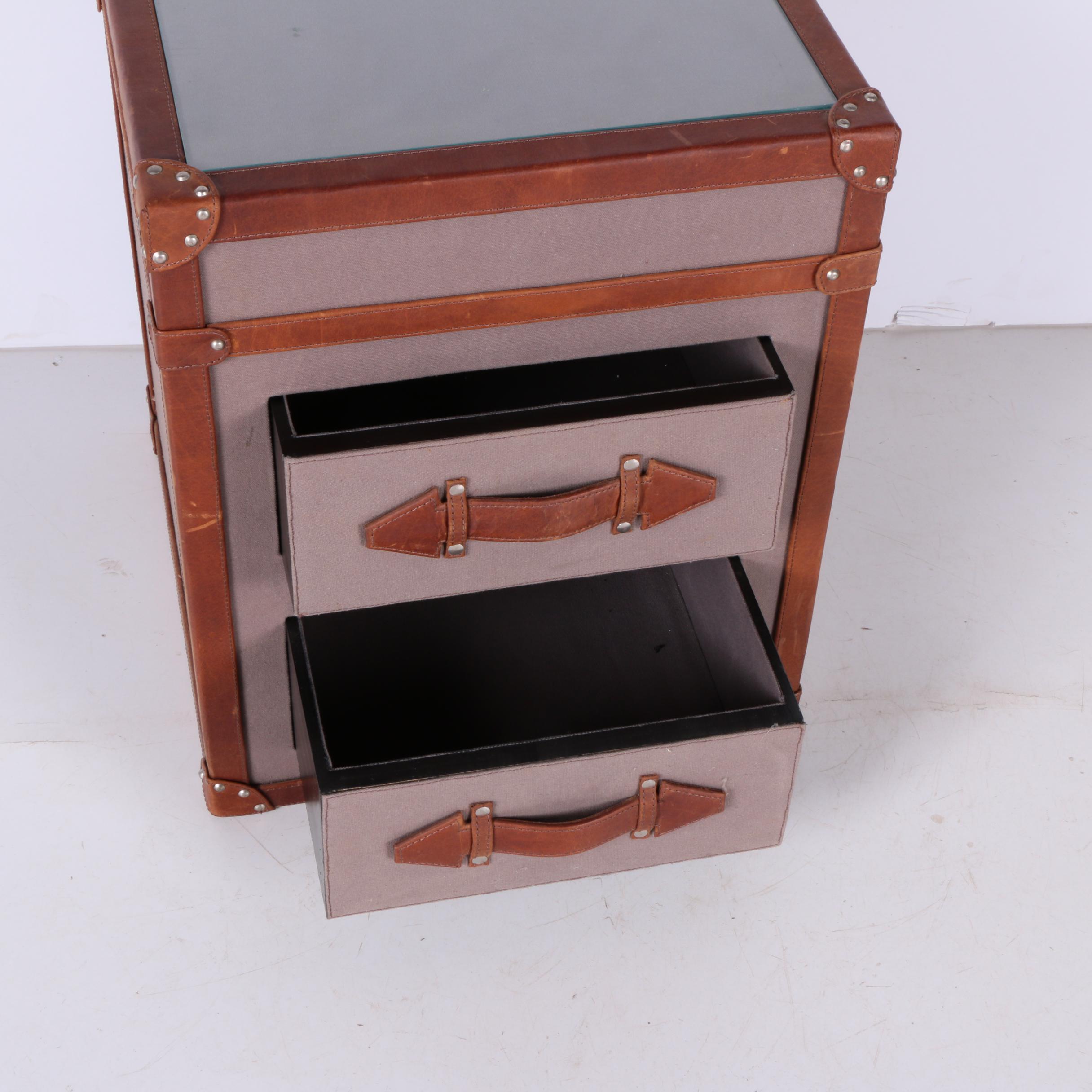 Grey Canvas and Leather Trimmed Chest