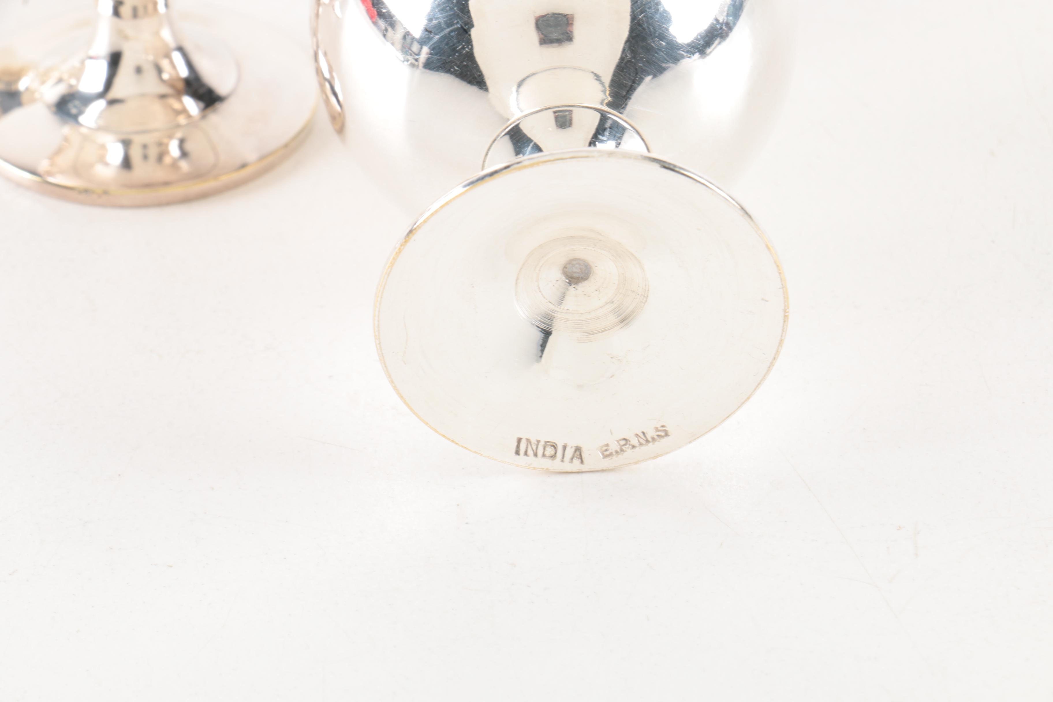 Silver Plate Cordial Glasses with Metal and Silver Plate Cheese Serving Set