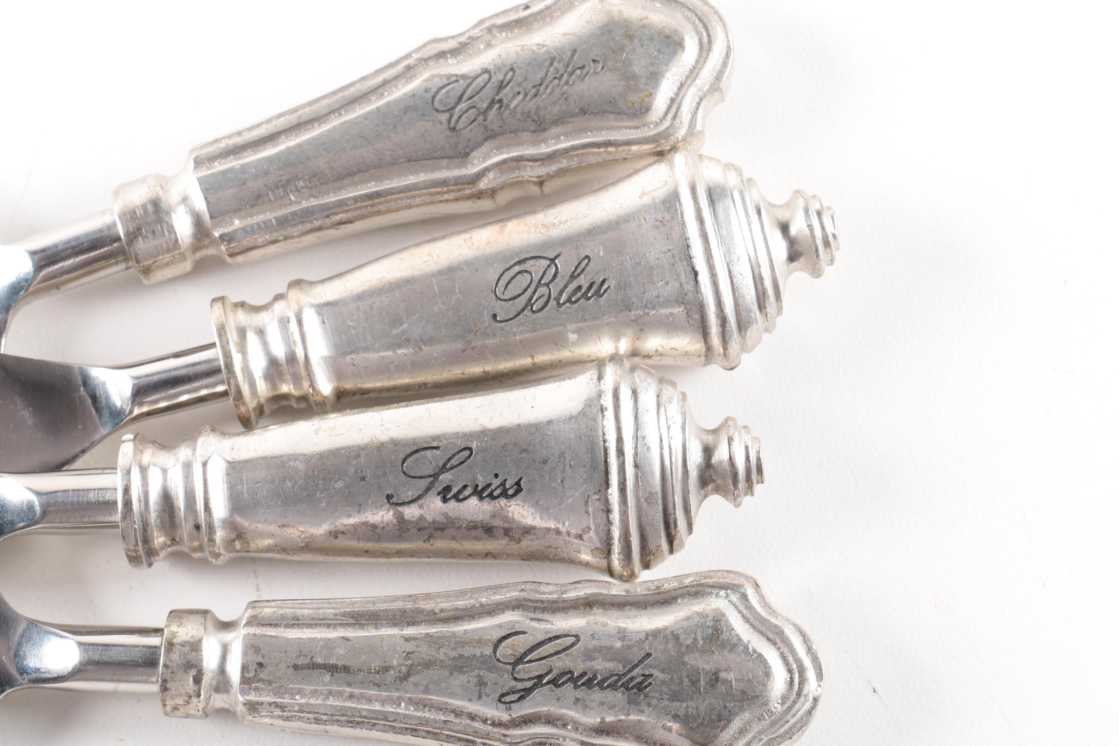 Silver Plate Cordial Glasses with Metal and Silver Plate Cheese Serving Set