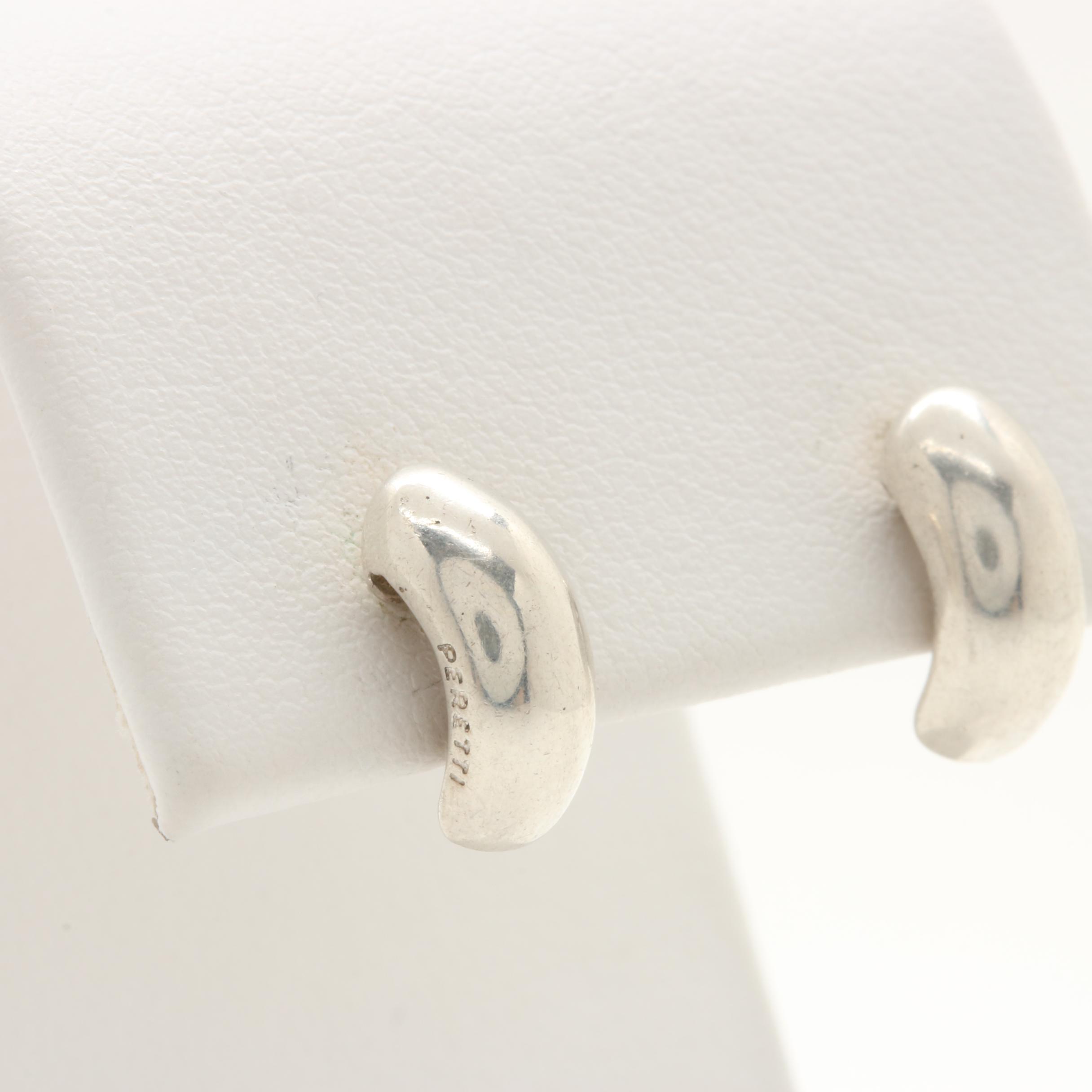 Elsa Peretti for Tiffany & Co. Sterling Silver C-Hoops with 14K White Gold Posts