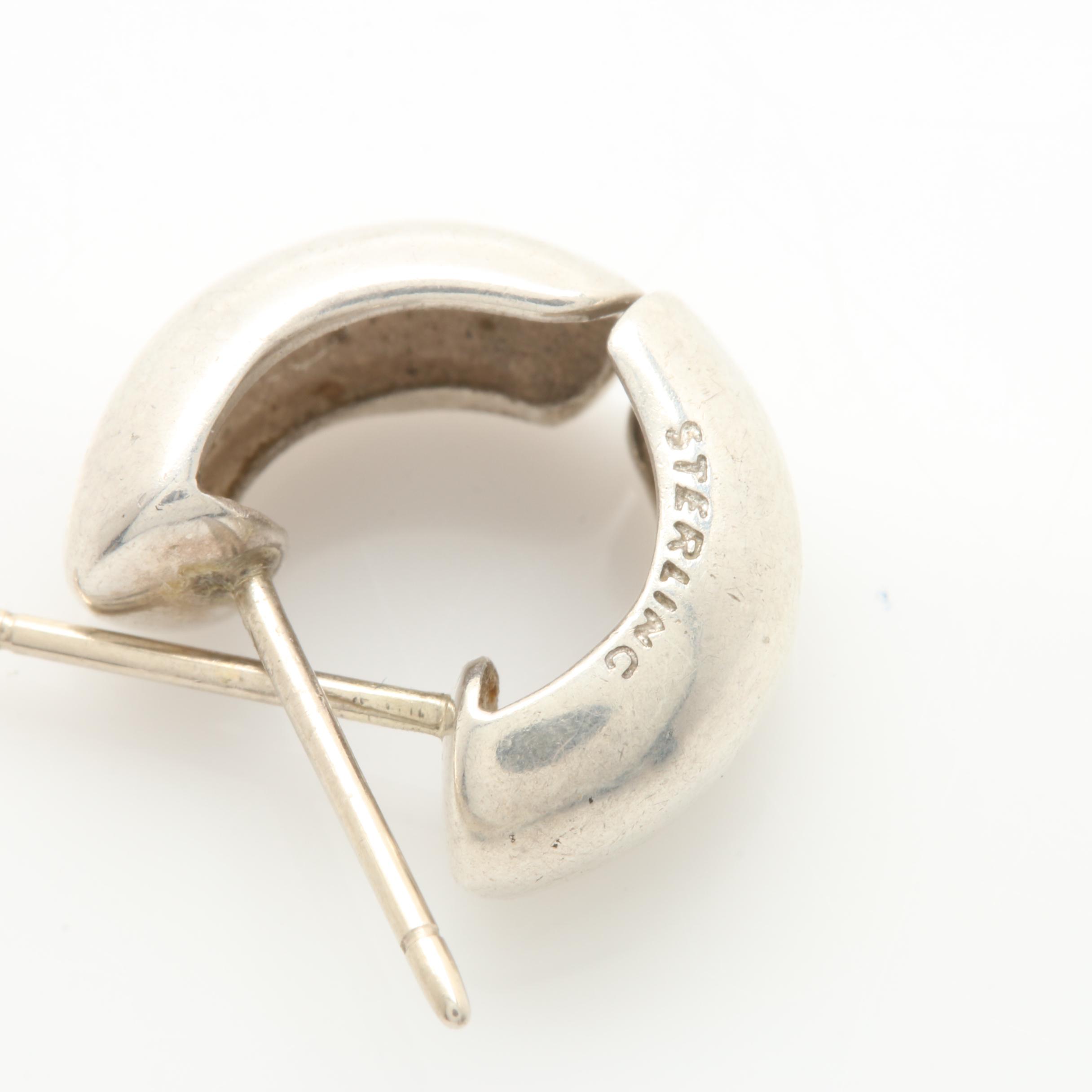 Elsa Peretti for Tiffany & Co. Sterling Silver C-Hoops with 14K White Gold Posts