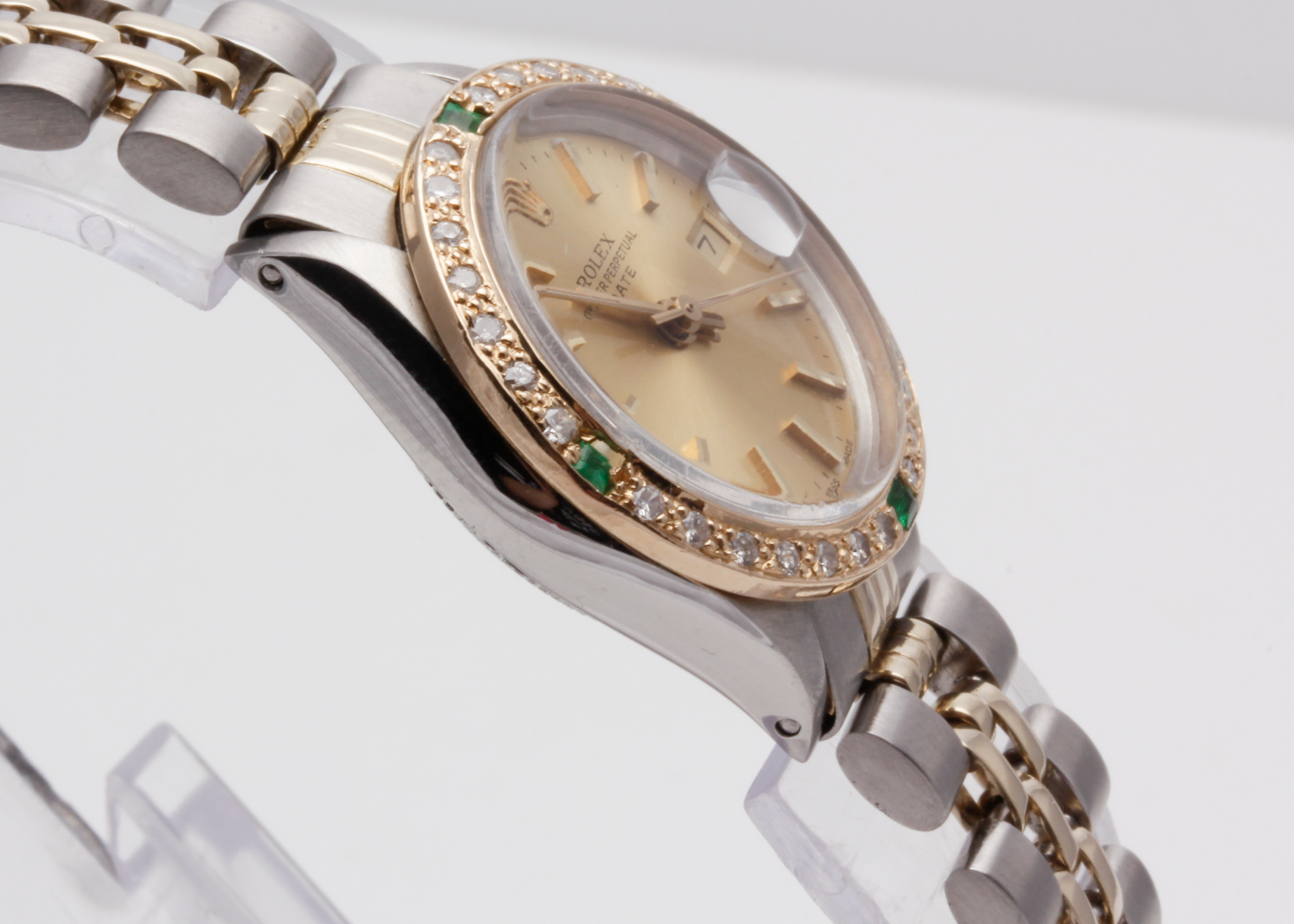 Rolex 14K Gold Accented Diamond and Emerald Watch