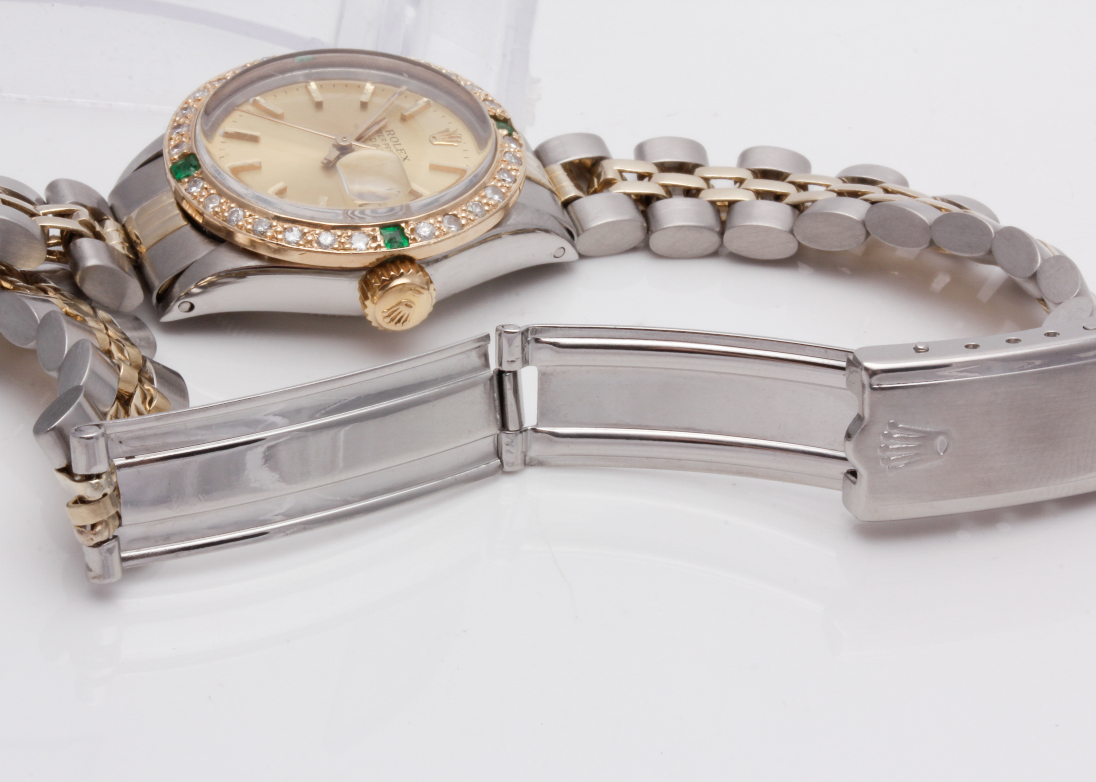 Rolex 14K Gold Accented Diamond and Emerald Watch