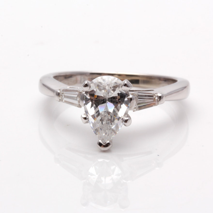 14K White Gold Semi Mount Diamond Ring With Cubic Zirconia Center Stone