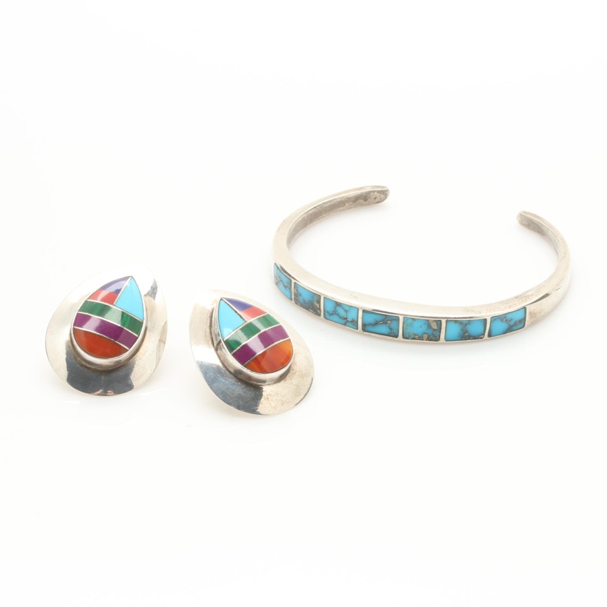 Sterling Silver Southwest Style Gemstone Jewelry Including Turquoise