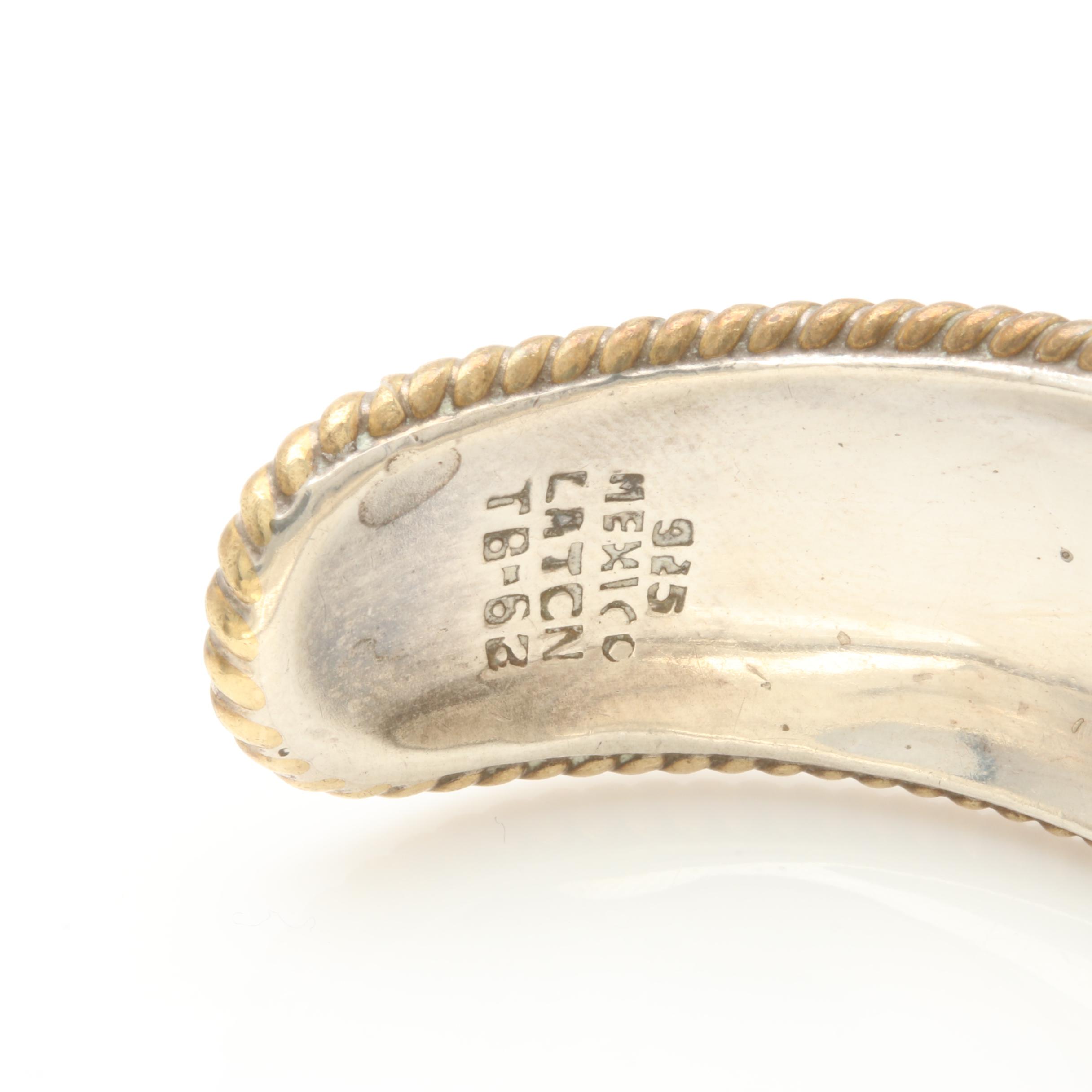 Taxco Mexico Sterling Silver Cuff Bracelet and Crescent Moon Brooch