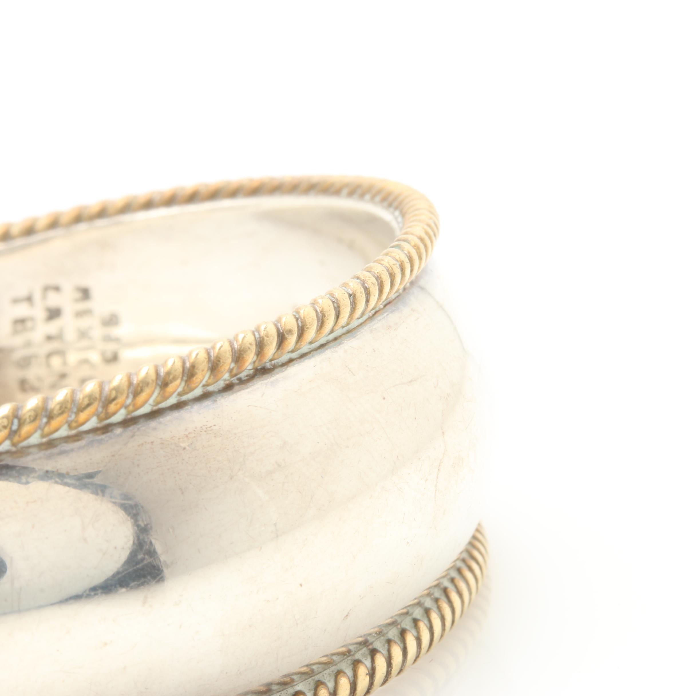 Taxco Mexico Sterling Silver Cuff Bracelet and Crescent Moon Brooch