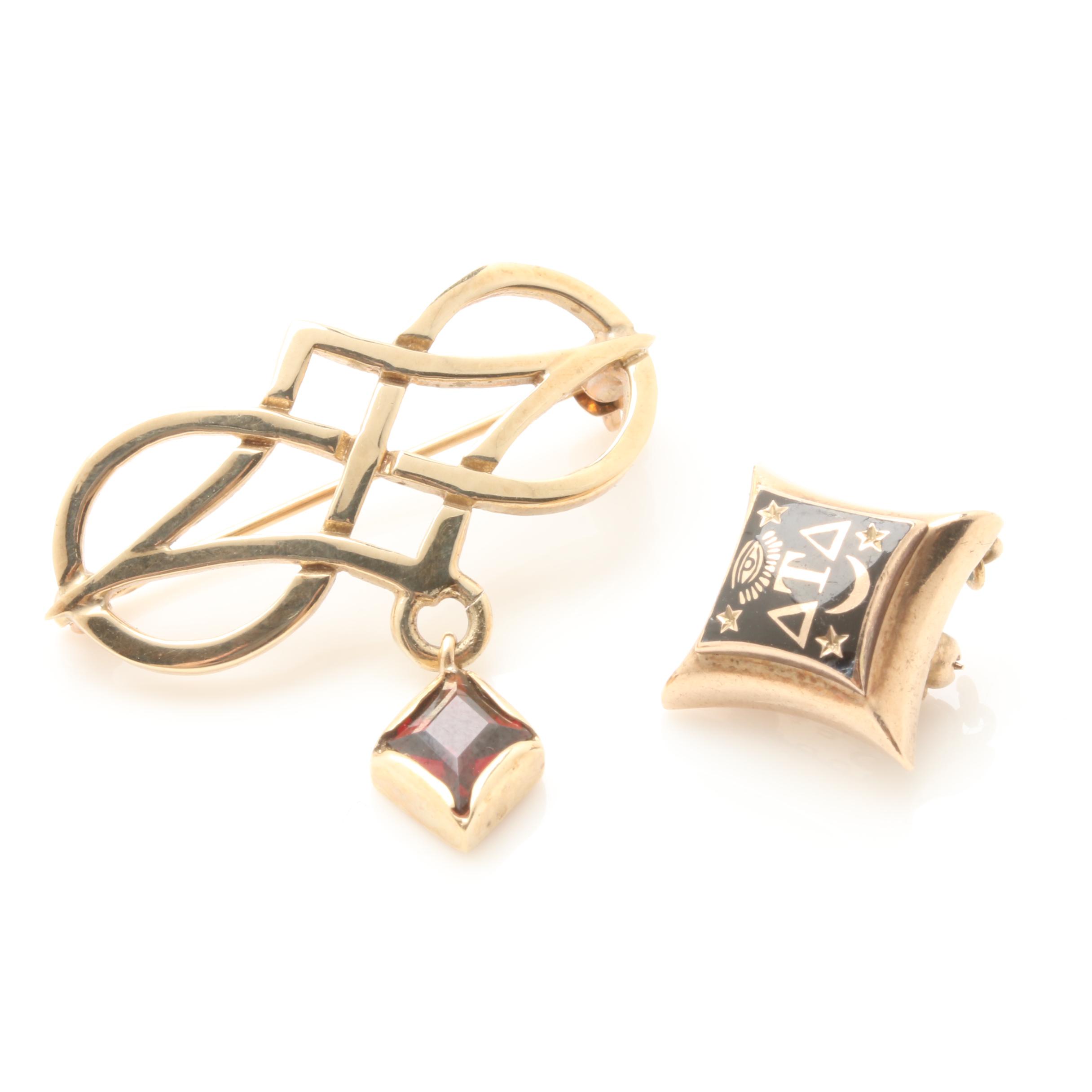 Vintage 10K Yellow Gold Lapel Pin, Stickpin and 9K Yellow Gold Brooch