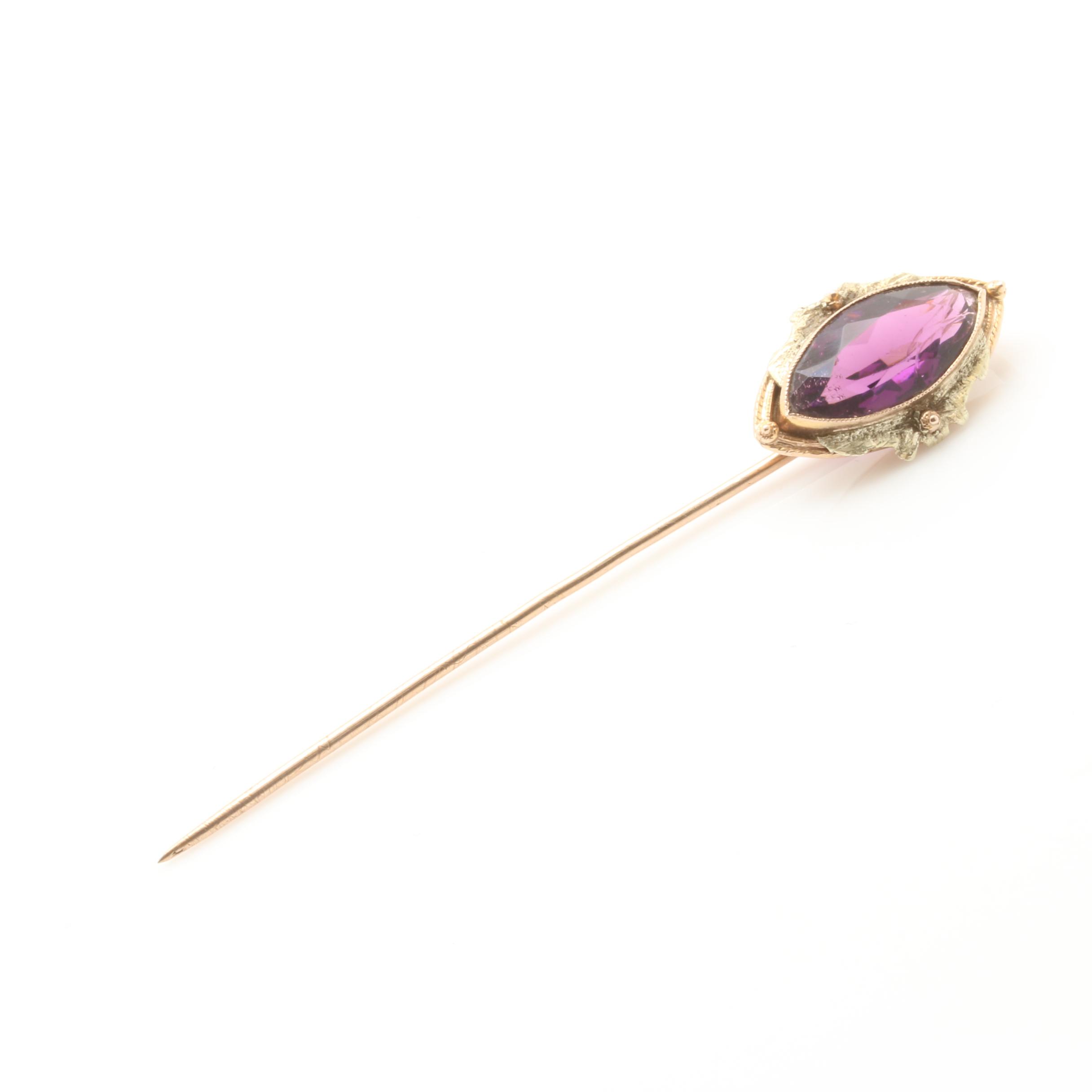 Vintage 10K Yellow Gold Lapel Pin, Stickpin and 9K Yellow Gold Brooch