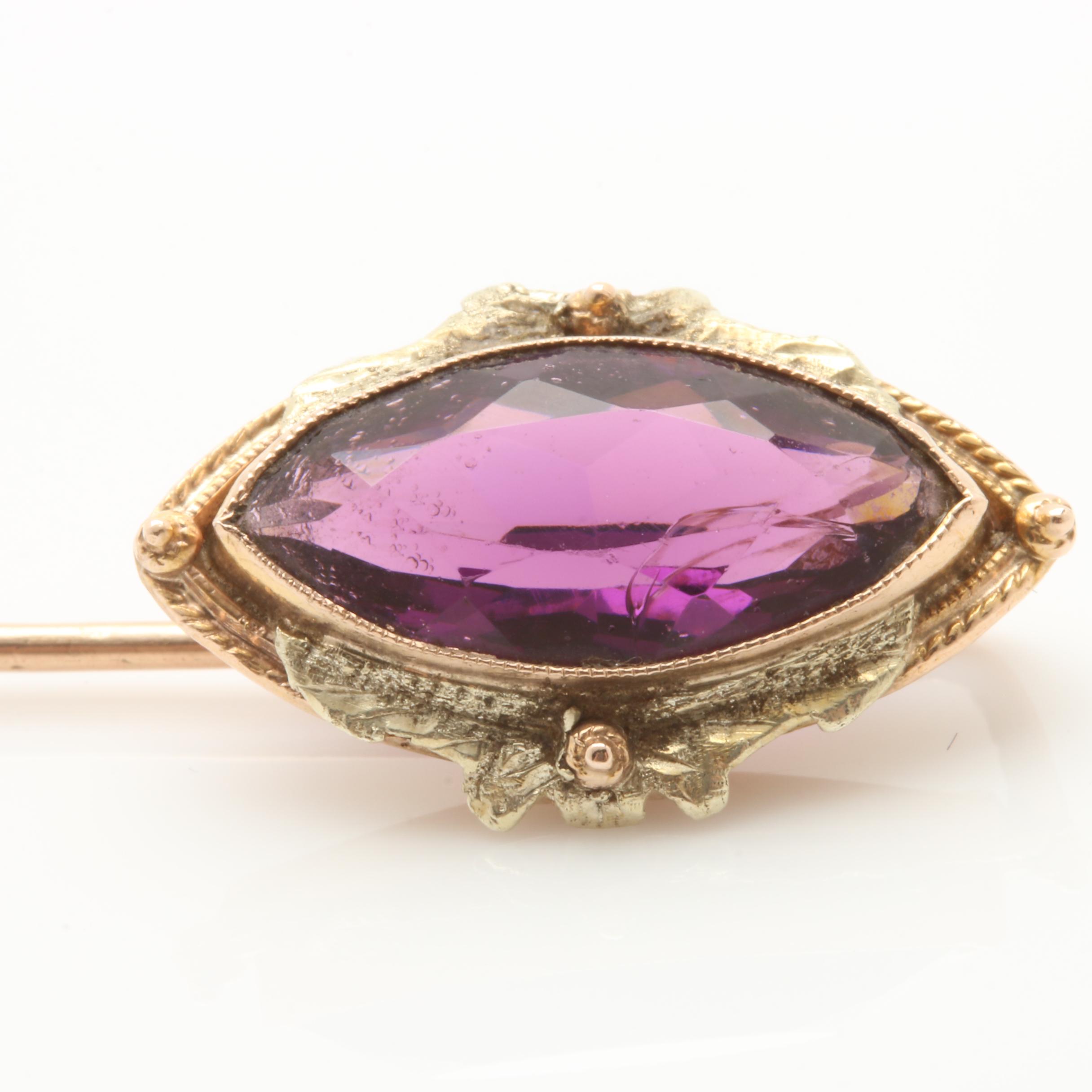 Vintage 10K Yellow Gold Lapel Pin, Stickpin and 9K Yellow Gold Brooch