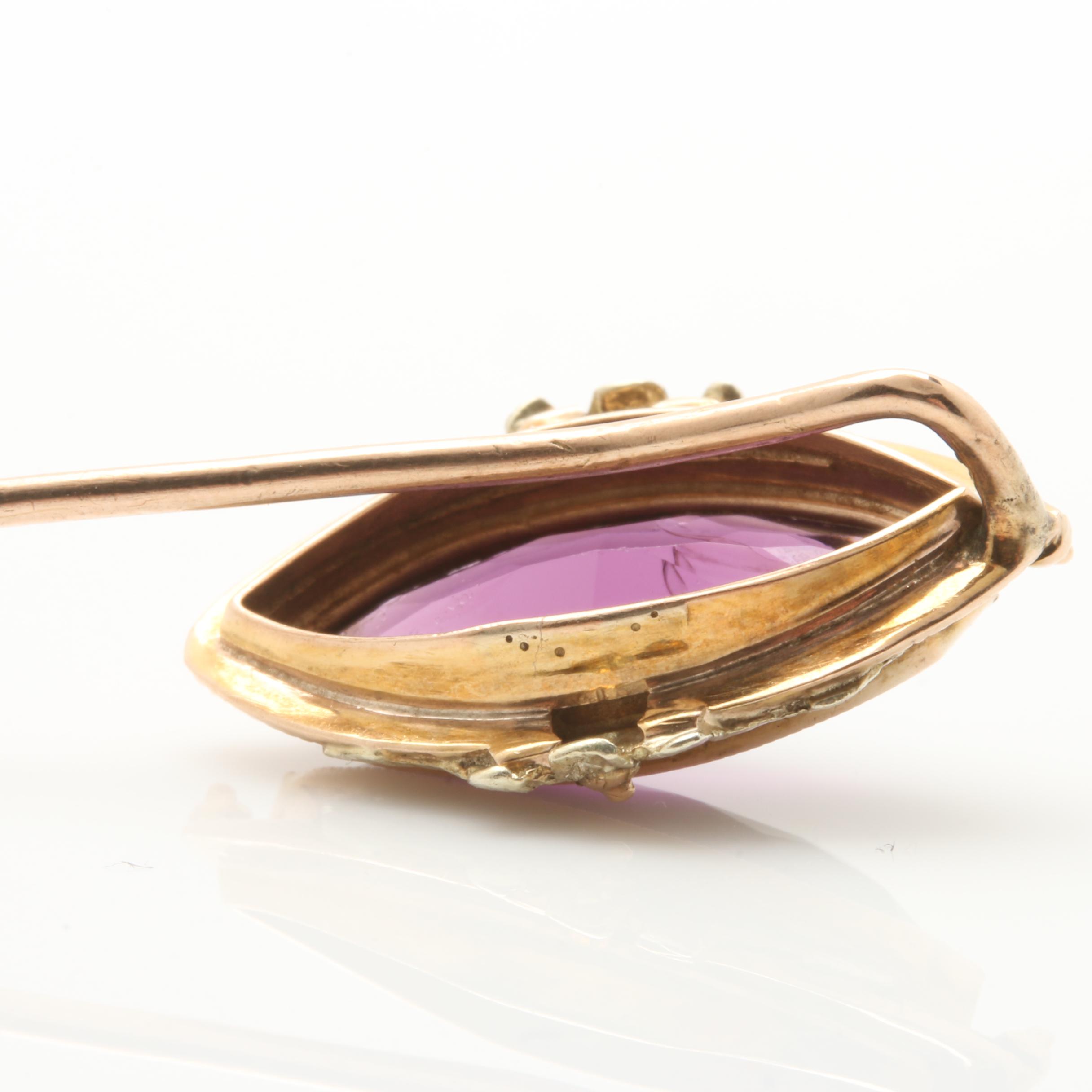 Vintage 10K Yellow Gold Lapel Pin, Stickpin and 9K Yellow Gold Brooch