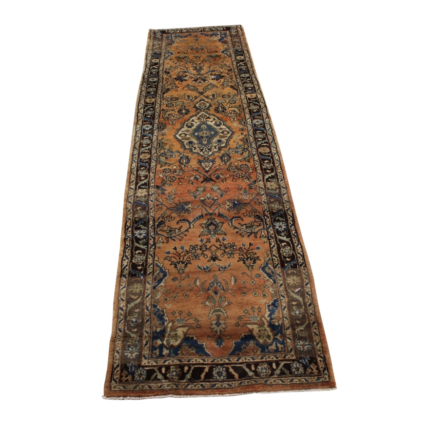 Vintage Hand-Knotted Persian Mahal Wool Carpet Runner