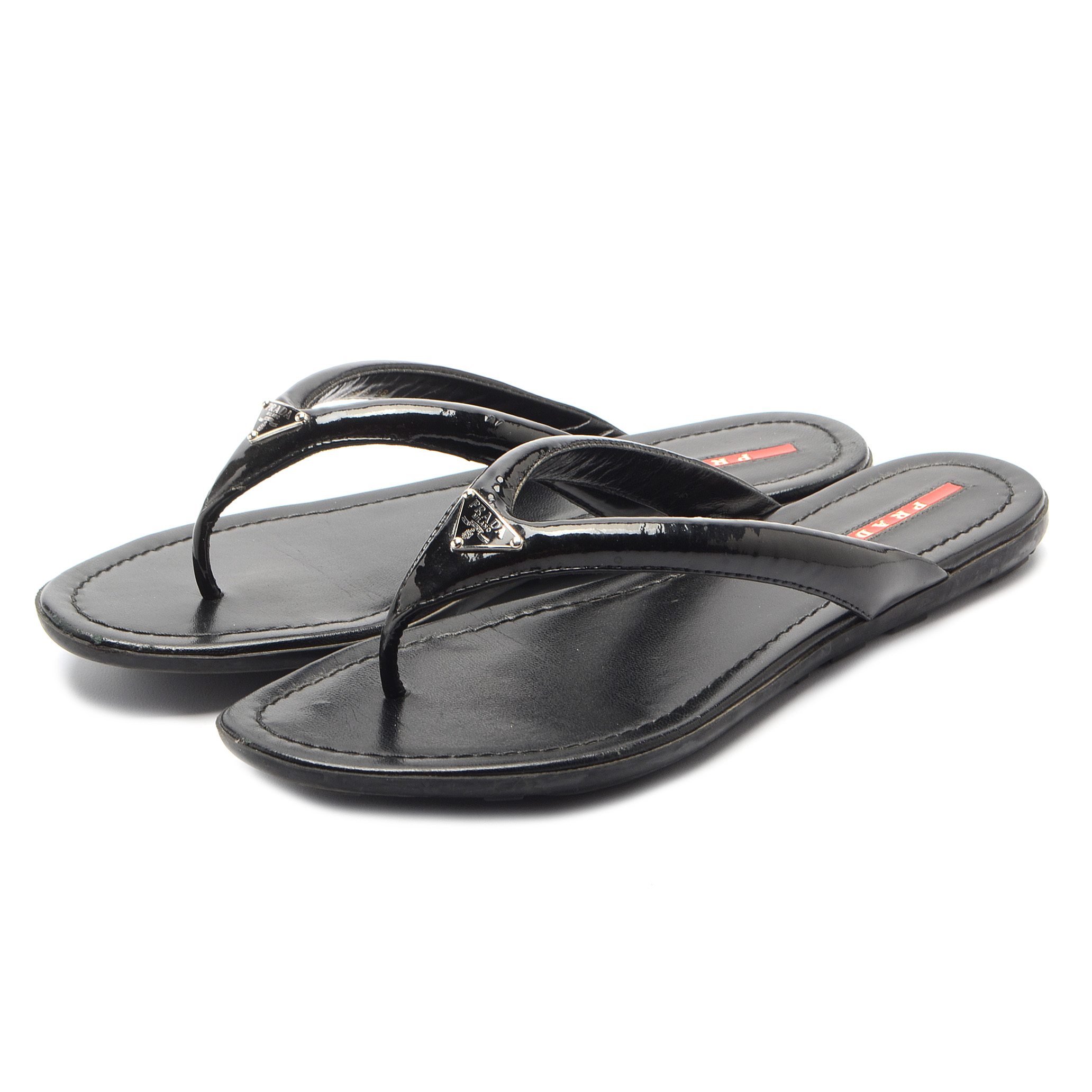 Prada Black Patent Leather Sandals