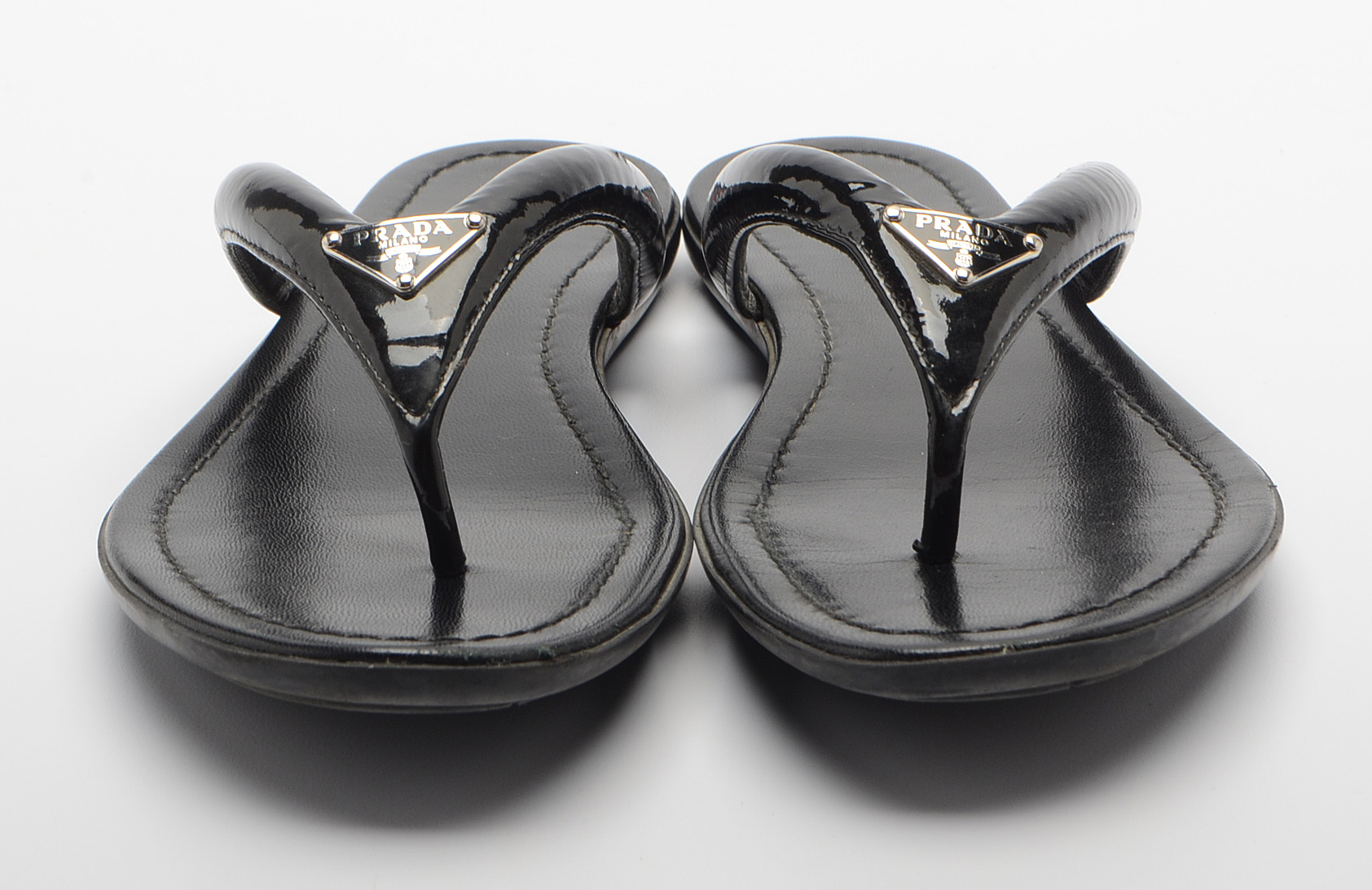 Prada Black Patent Leather Sandals