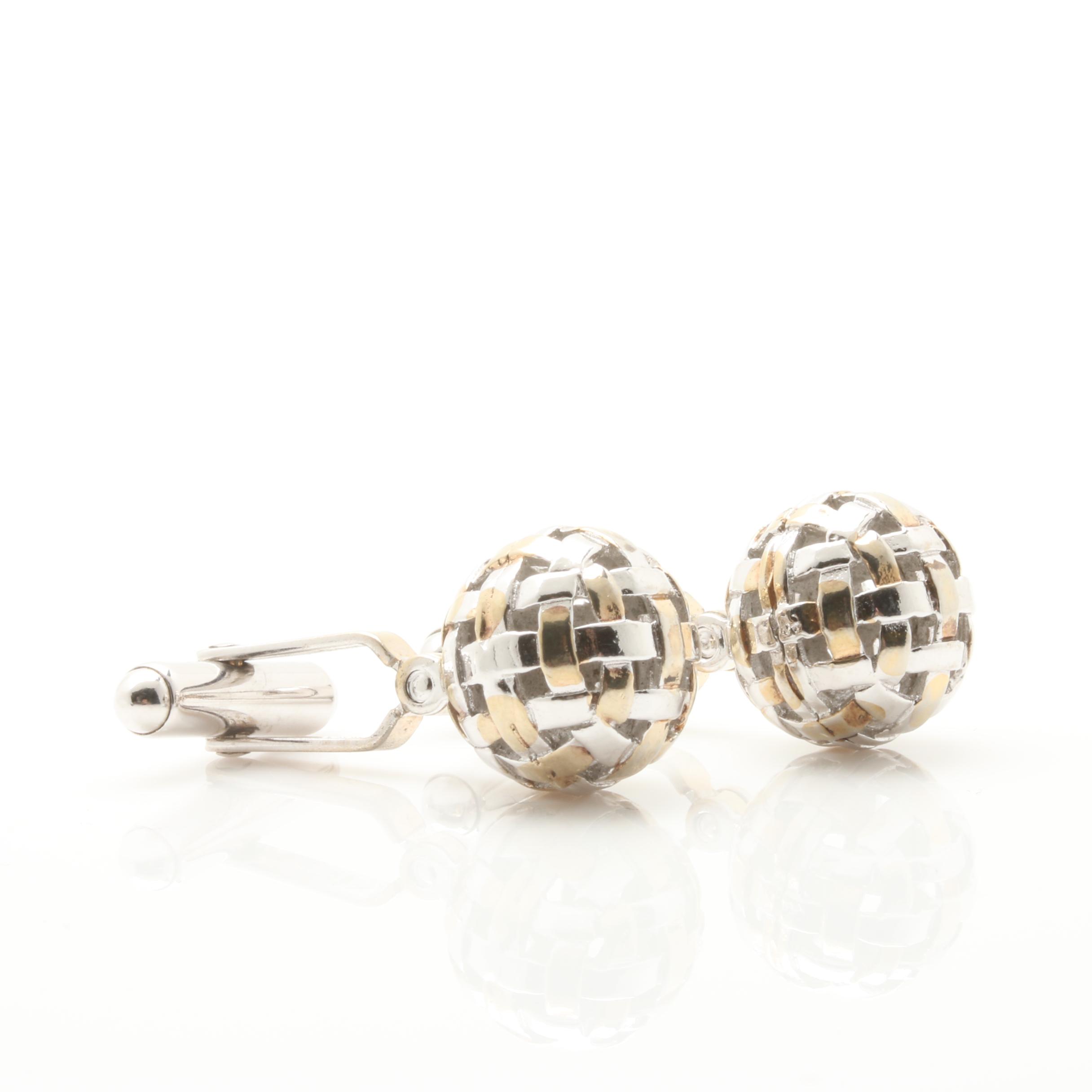 Sterling Silver Foliage Print Pocketknife and Anvil Sphere Cuff Links