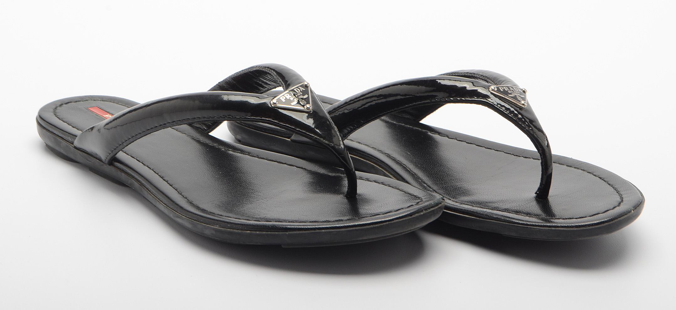 Prada Black Patent Leather Sandals