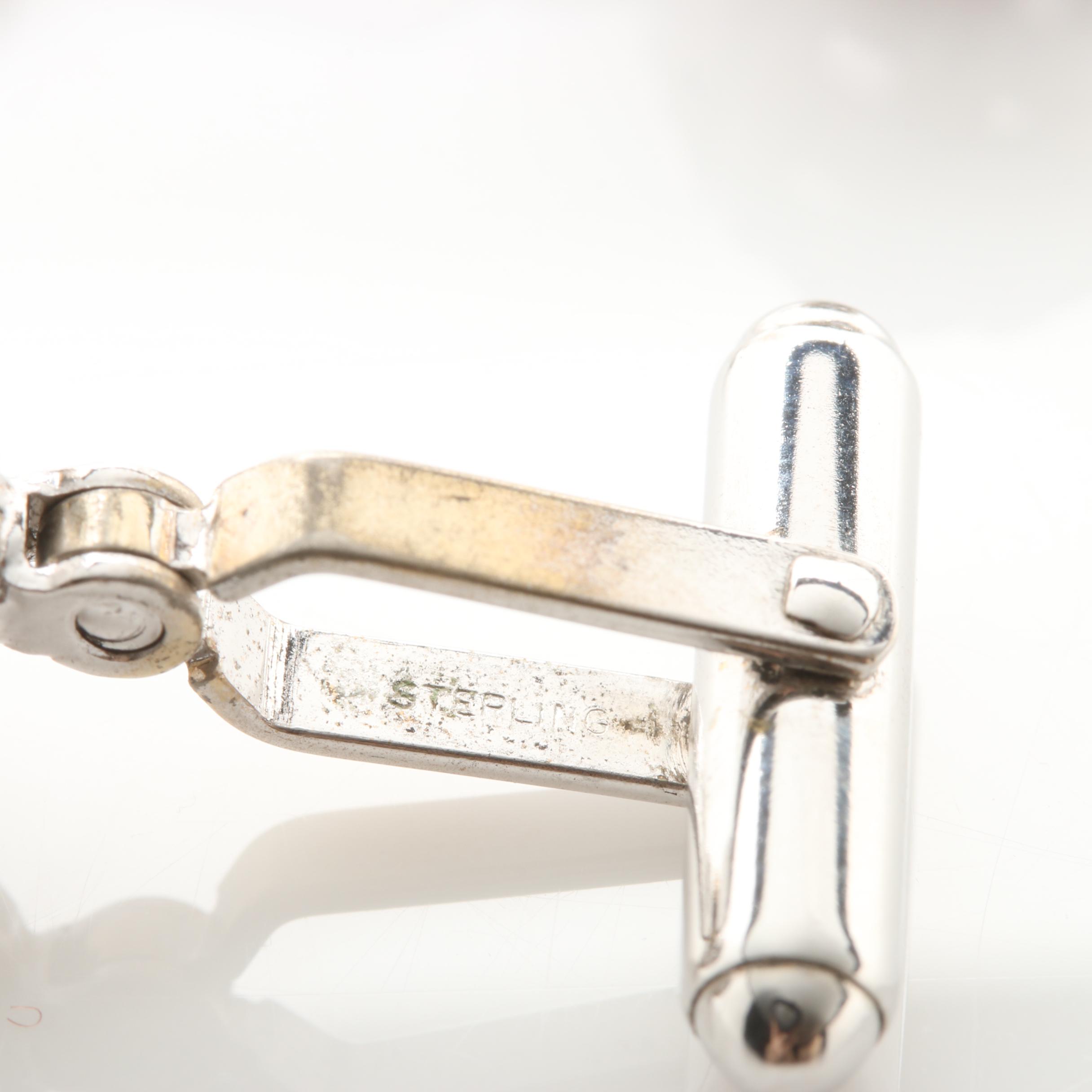 Sterling Silver Foliage Print Pocketknife and Anvil Sphere Cuff Links