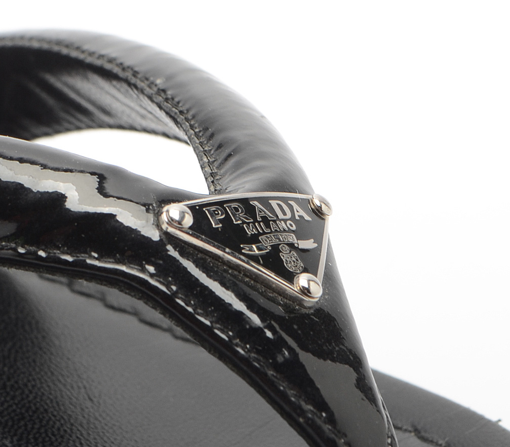 Prada Black Patent Leather Sandals