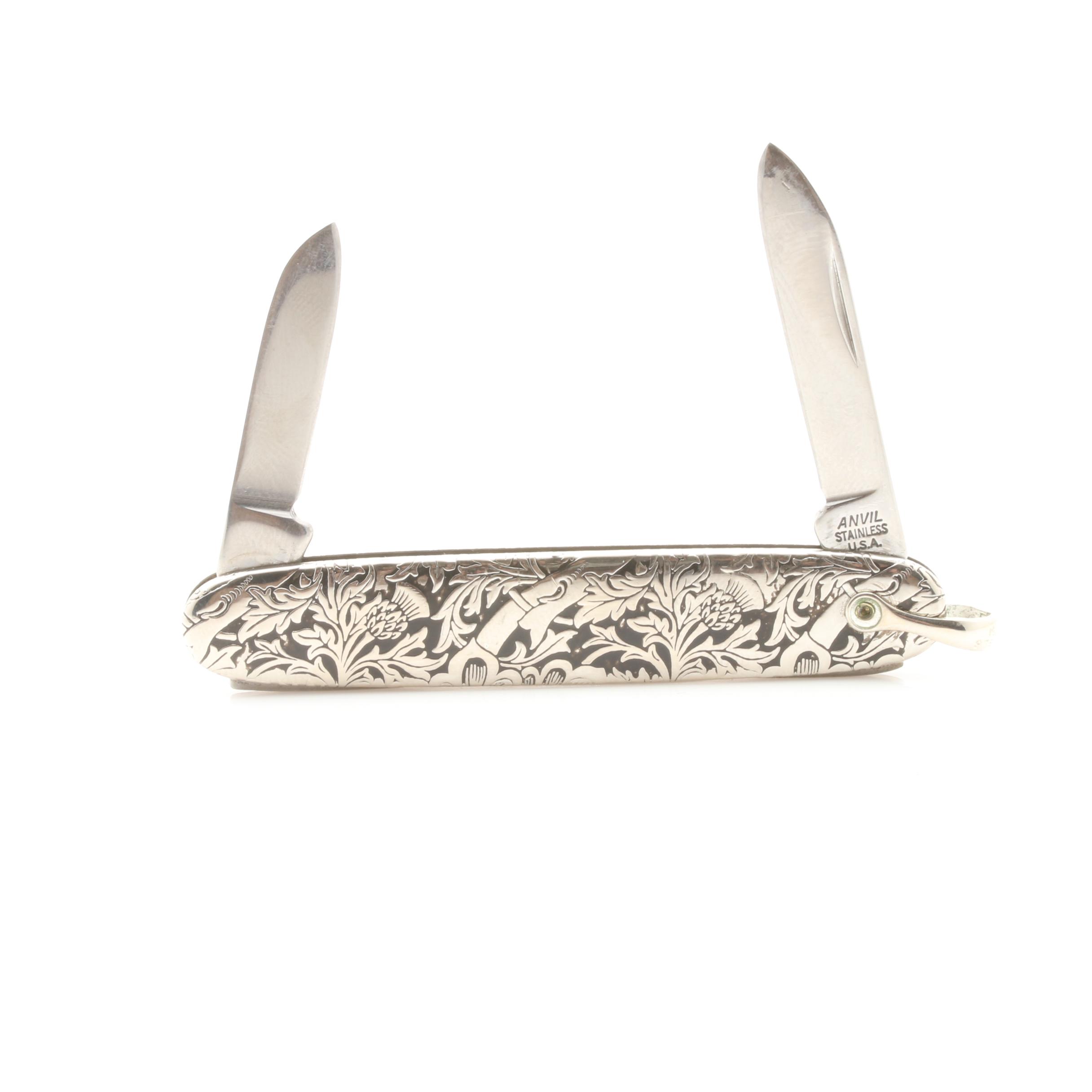 Sterling Silver Foliage Print Pocketknife and Anvil Sphere Cuff Links