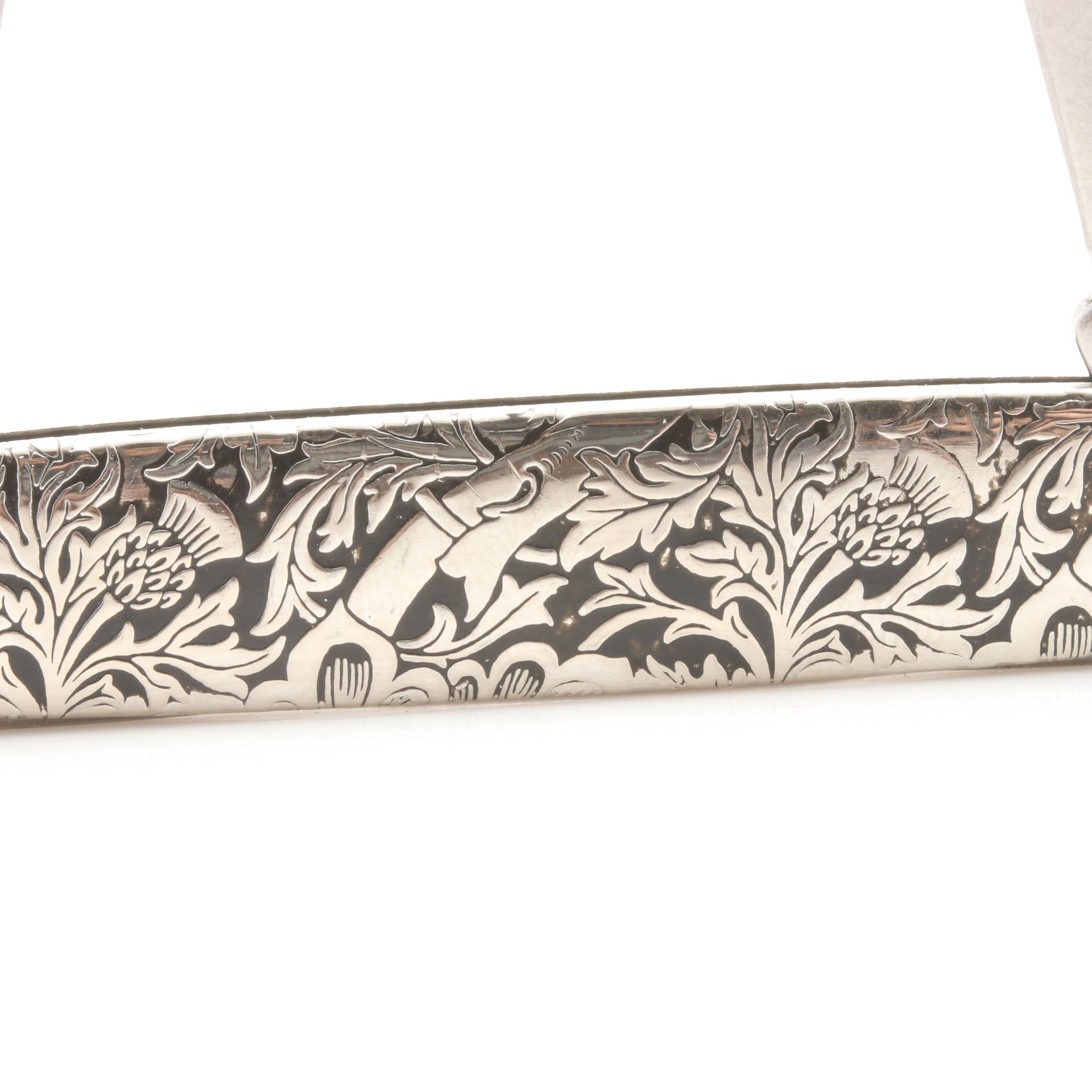 Sterling Silver Foliage Print Pocketknife and Anvil Sphere Cuff Links