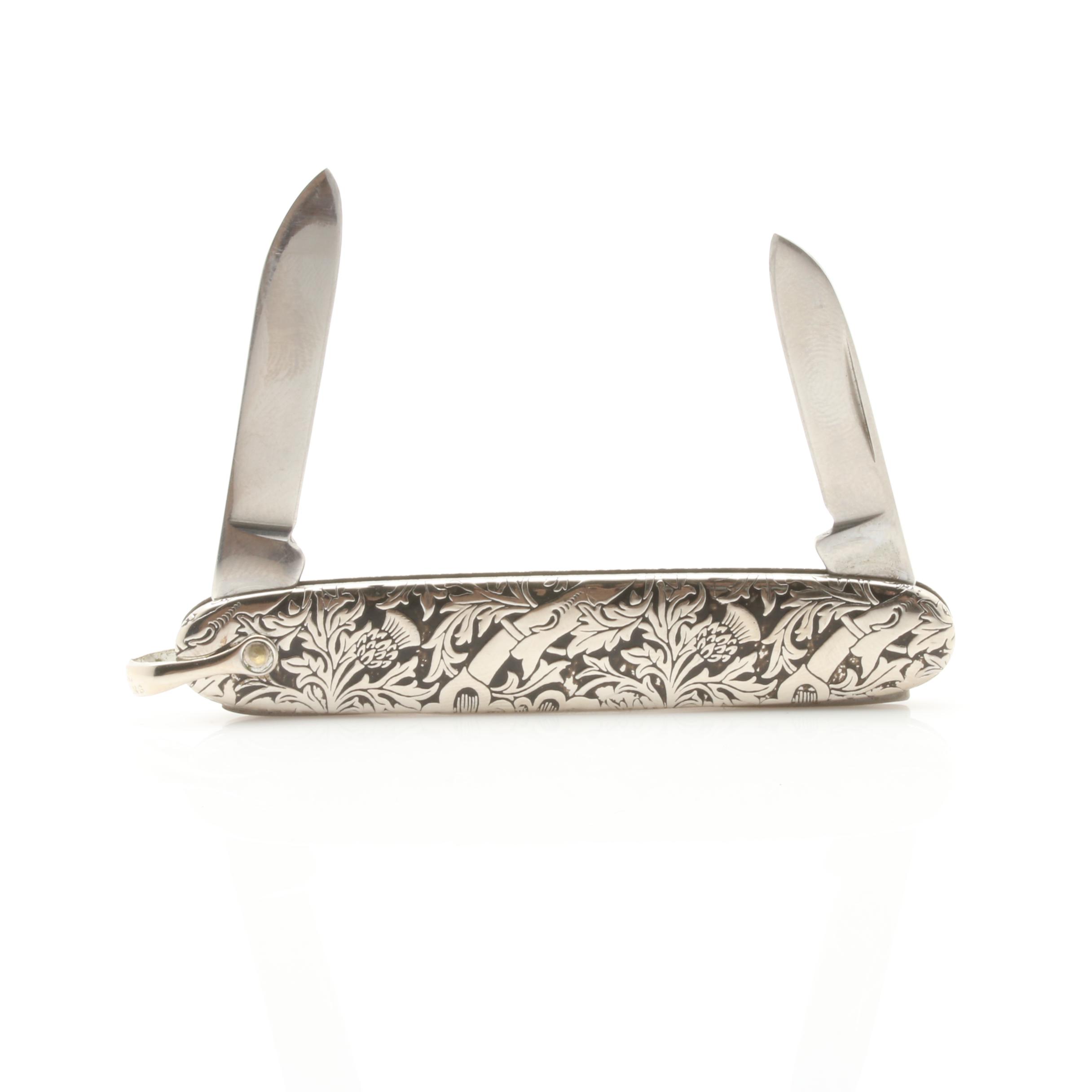 Sterling Silver Foliage Print Pocketknife and Anvil Sphere Cuff Links