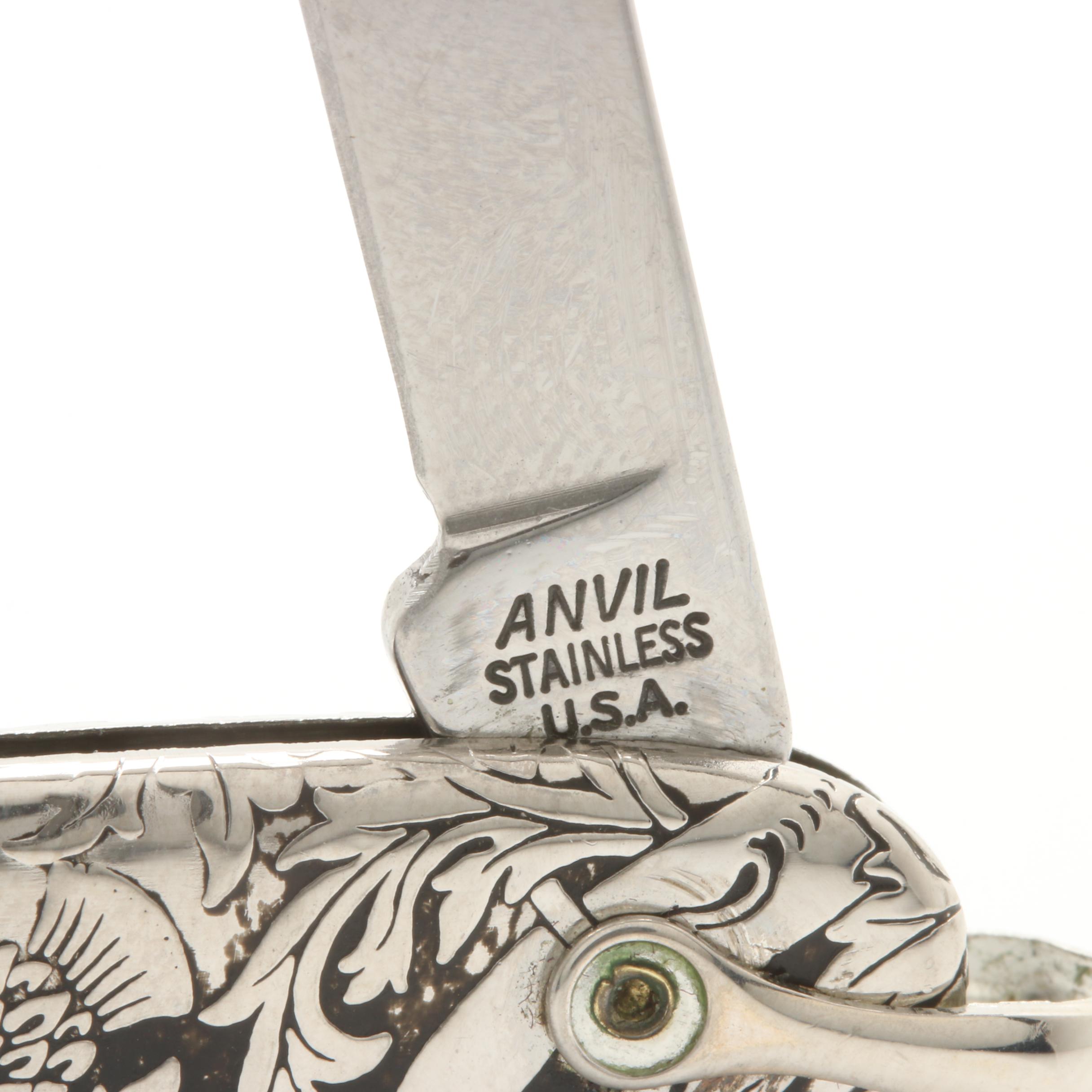 Sterling Silver Foliage Print Pocketknife and Anvil Sphere Cuff Links